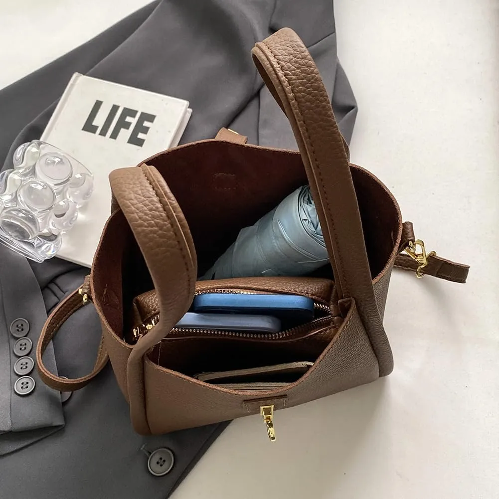 Bucket Bags for Women Vegan Leather Tote Bag Small Handbag Top Handle Bag Trendy Stachel Bag Crossbody Purse