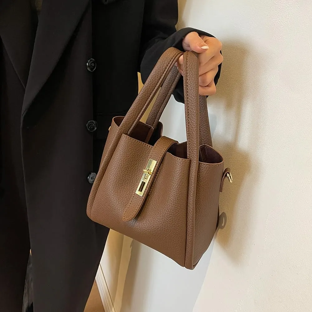 Bucket Bags for Women Vegan Leather Tote Bag Small Handbag Top Handle Bag Trendy Stachel Bag Crossbody Purse