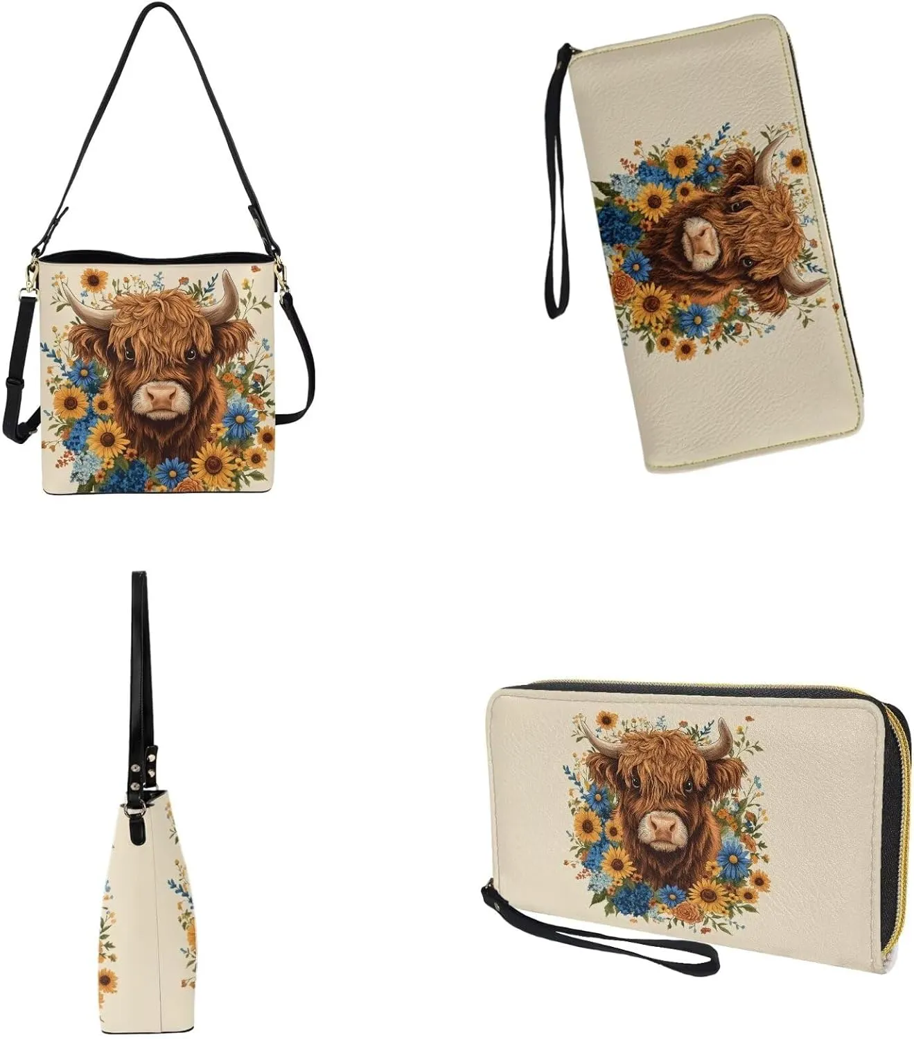 Bucket Crossbody Bag Set for Women Lady, Leather Purse and Wallet Set Large Bucket Bag with Wallet