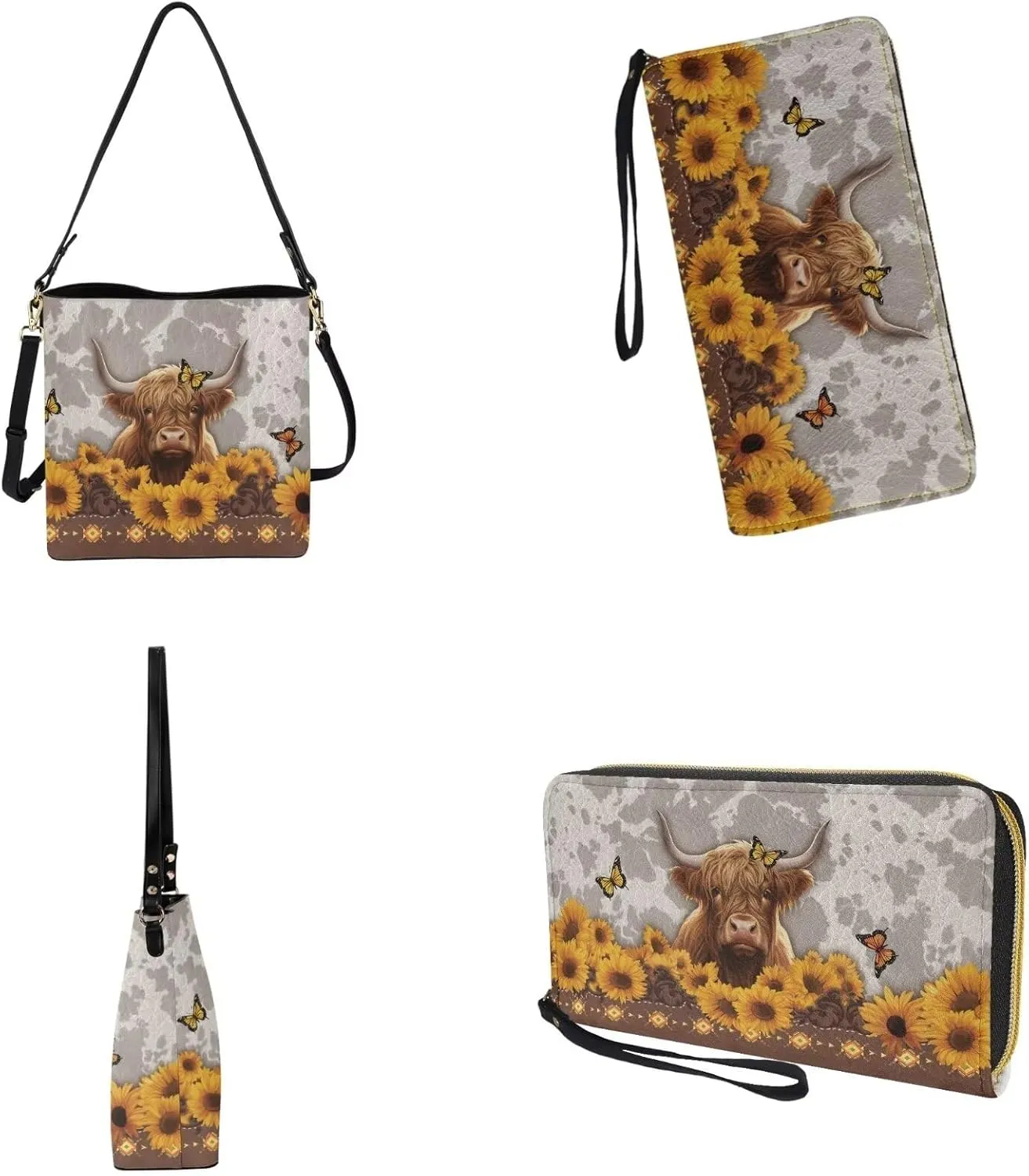 Bucket Crossbody Bag Set for Women Lady, Leather Purse and Wallet Set Large Bucket Bag with Wallet