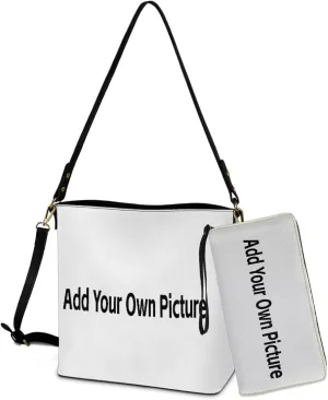Bucket Crossbody Bag Set for Women Lady, Leather Purse and Wallet Set Large Bucket Bag with Wallet