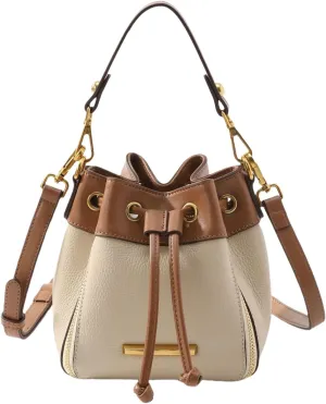 Bucket Shoulder Bag for Women with 2 Removable Straps Drawstring Top Handle Handbag Ladies Crossbody Bags (Apricot)