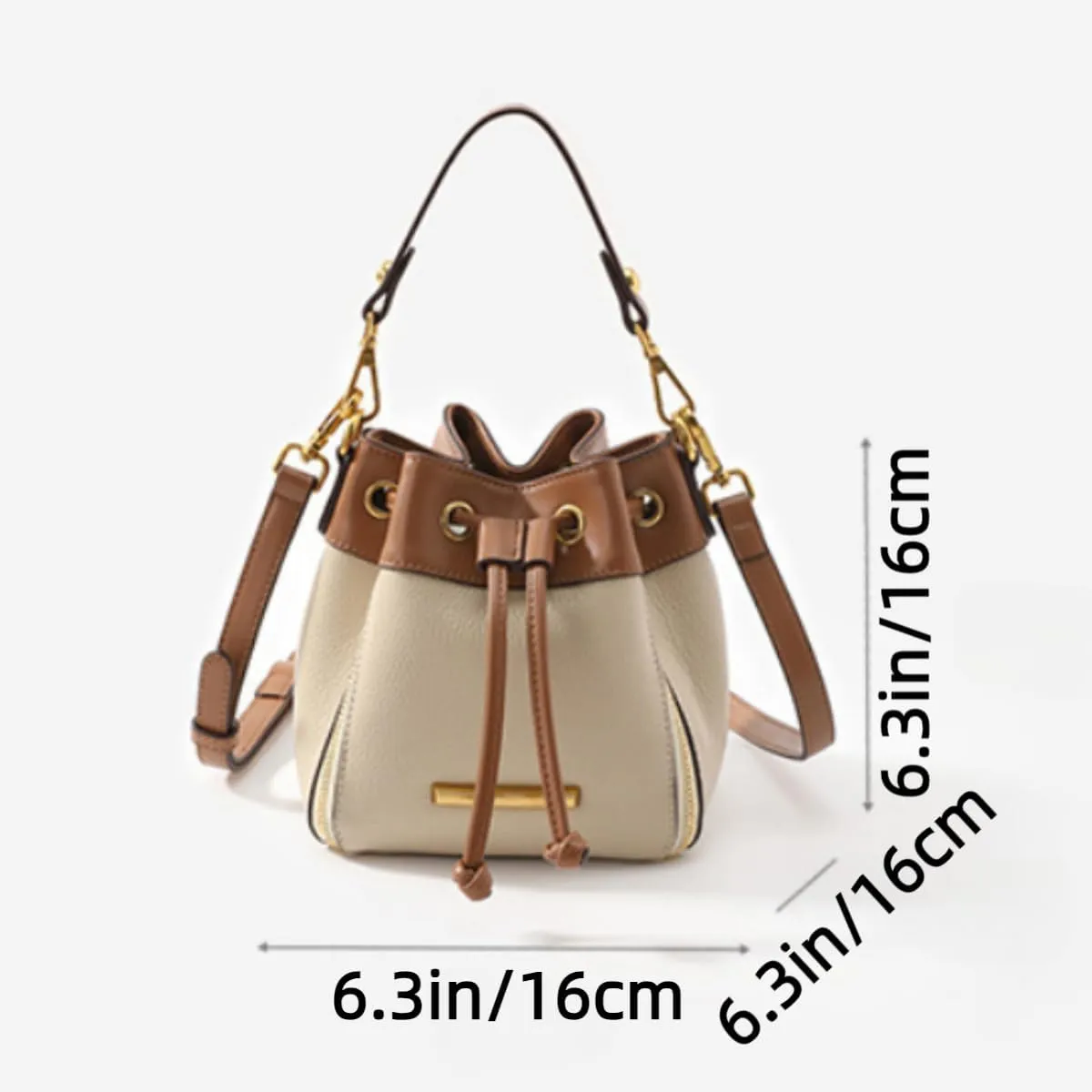 Bucket Shoulder Bag for Women with 2 Removable Straps Drawstring Top Handle Handbag Ladies Crossbody Bags (Apricot)