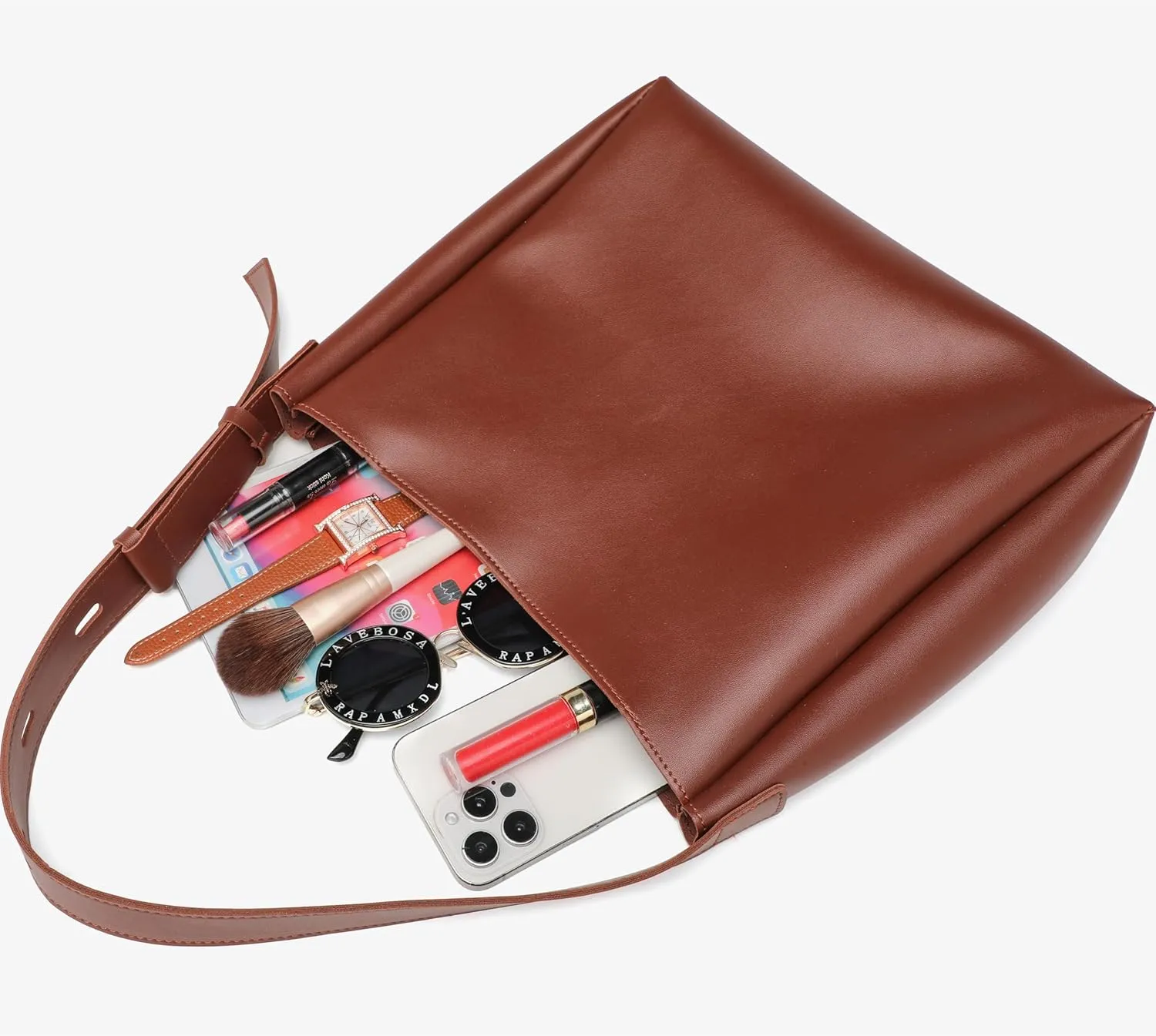 Bucket Tote Purse for Women Retro PU Leather Crossbody Shoulder Handbags Large Capacity Hobo Bag with Pockets
