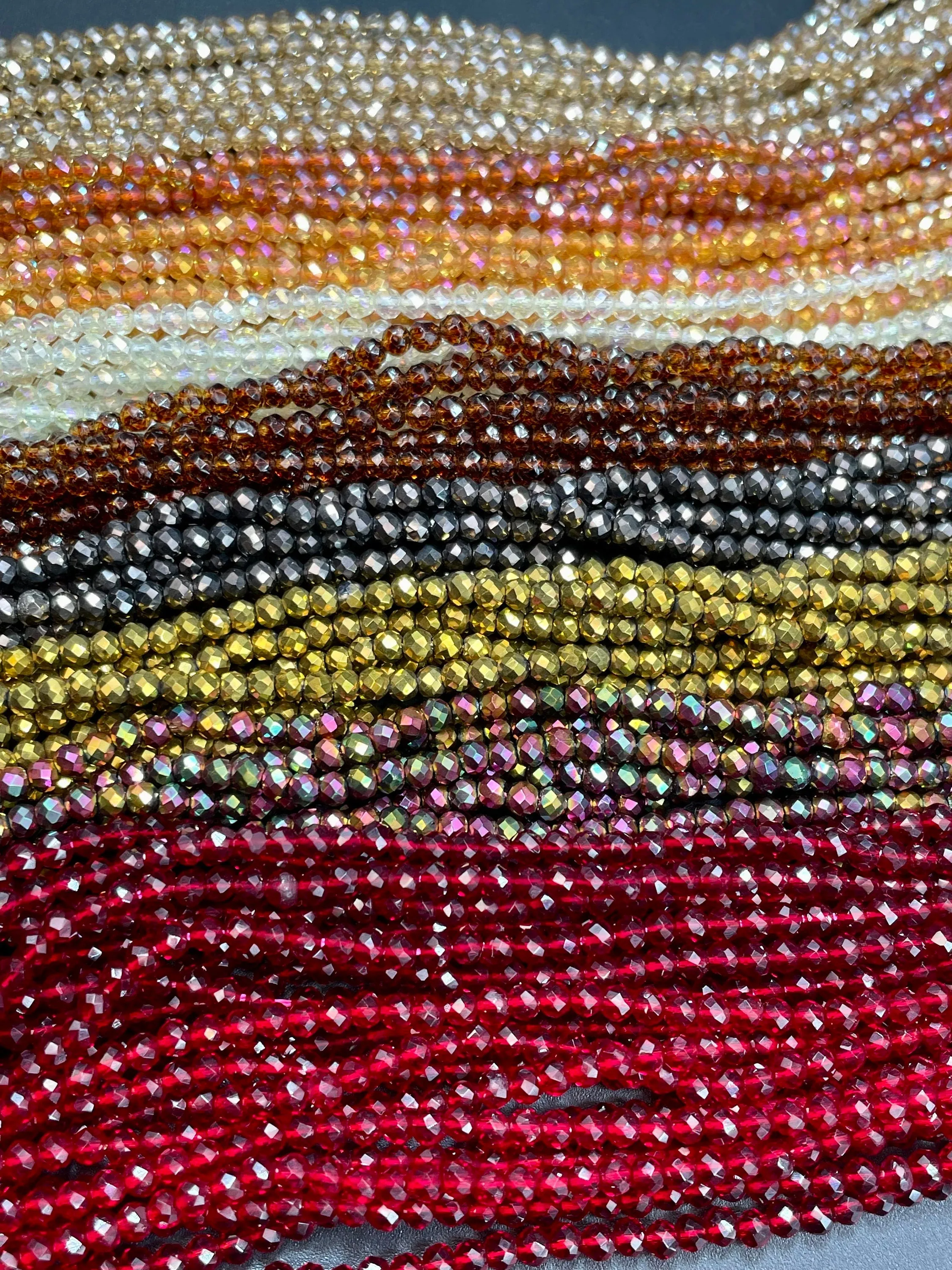BULK! Beautiful Multicolor Crystal Beads Faceted 3mm Round Shape Beads, Gorgeous Multicolor Crystal Glass Beads, Great Quality Full Strands 14"