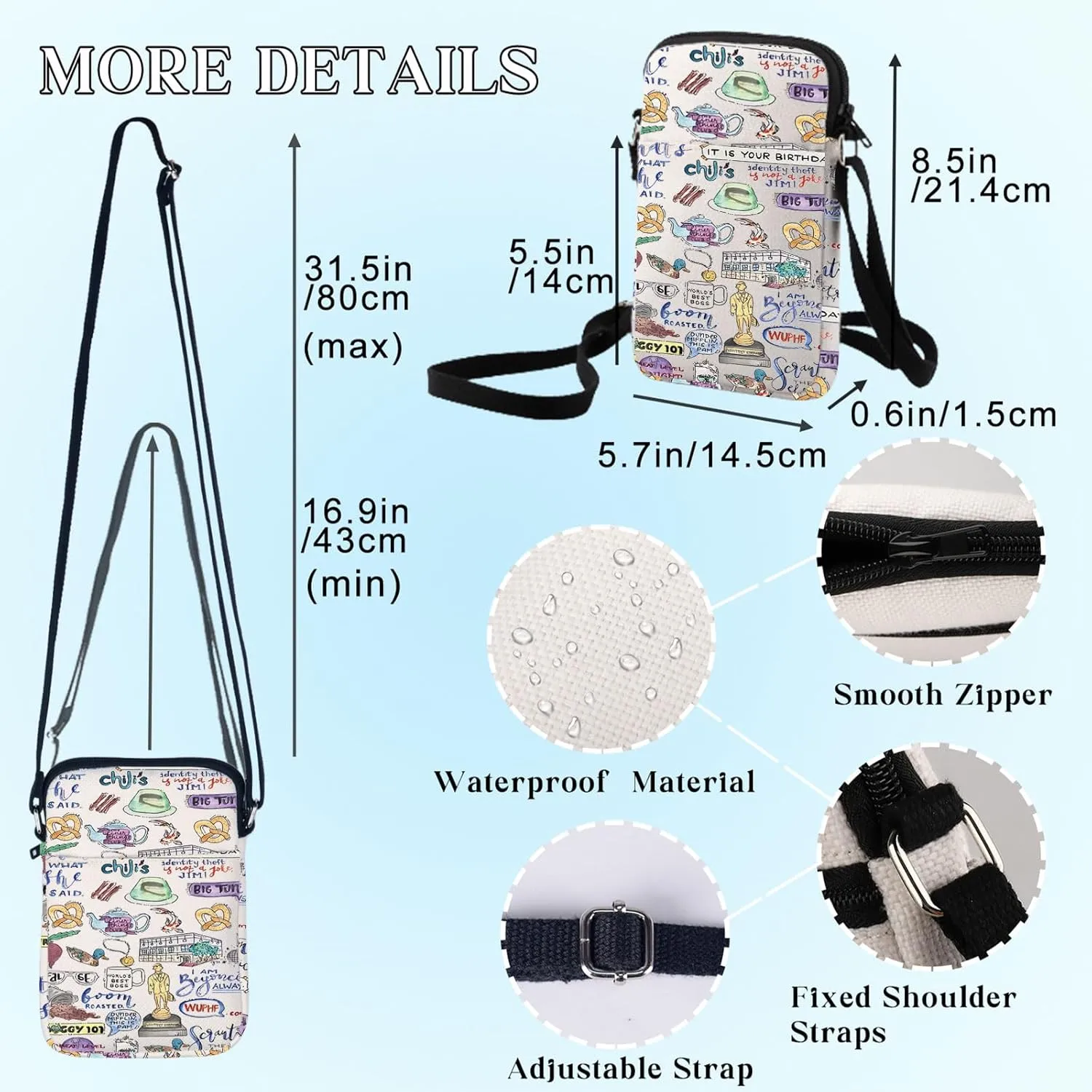 BWKTOP Michael And Dwight Fans Crossbody Bag - Office Themed Gift - Adjustable Shoulder Bag