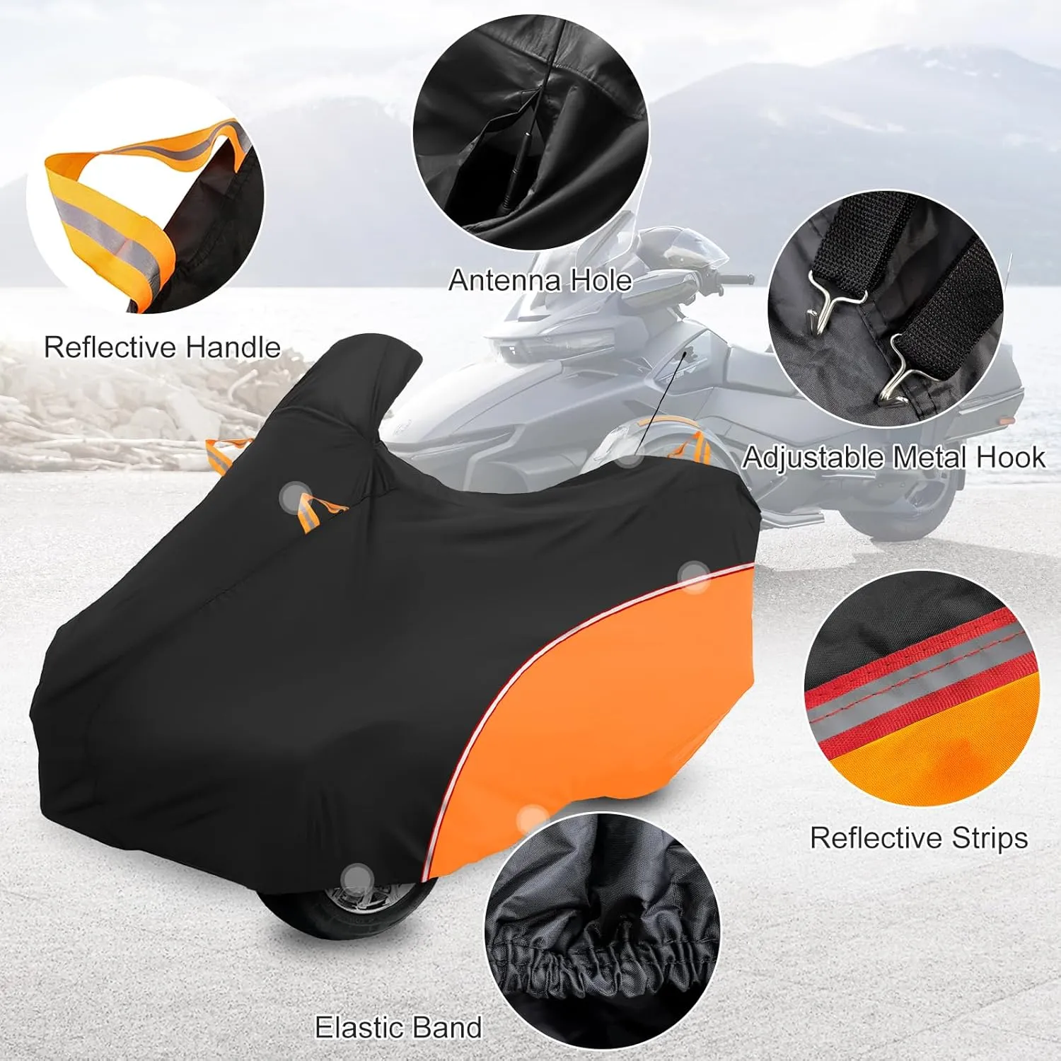 Can-Am RT Cover 2020-2025, Can-Am Cover Heavy Duty Waterproof Oxford Fabric, All Weather Waterproof and Dustproof with Reflective Stripe (Black Orange)