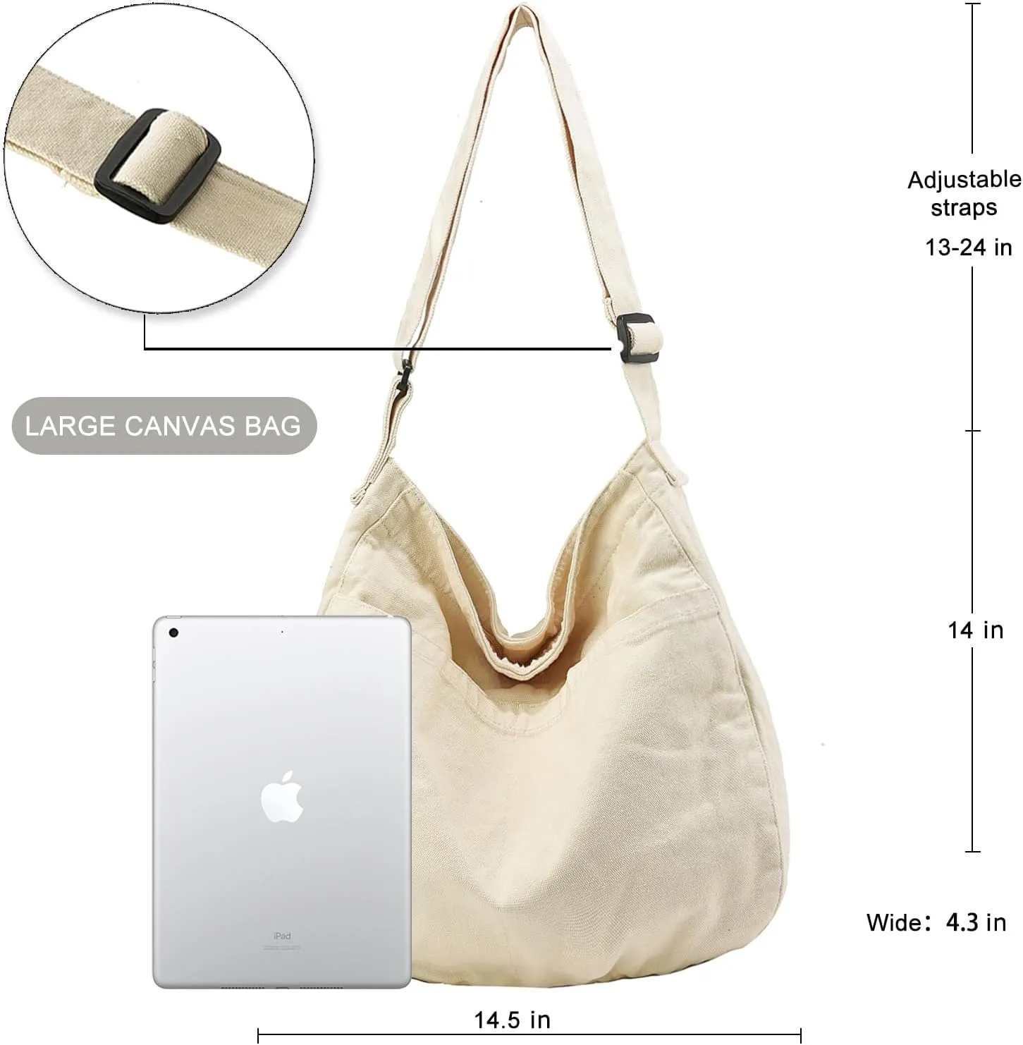 Canvas Tote Bag Casual Hobo Crossbody Shoulder Bag for Women and Men Large Purse Messenger Bag Travel Work