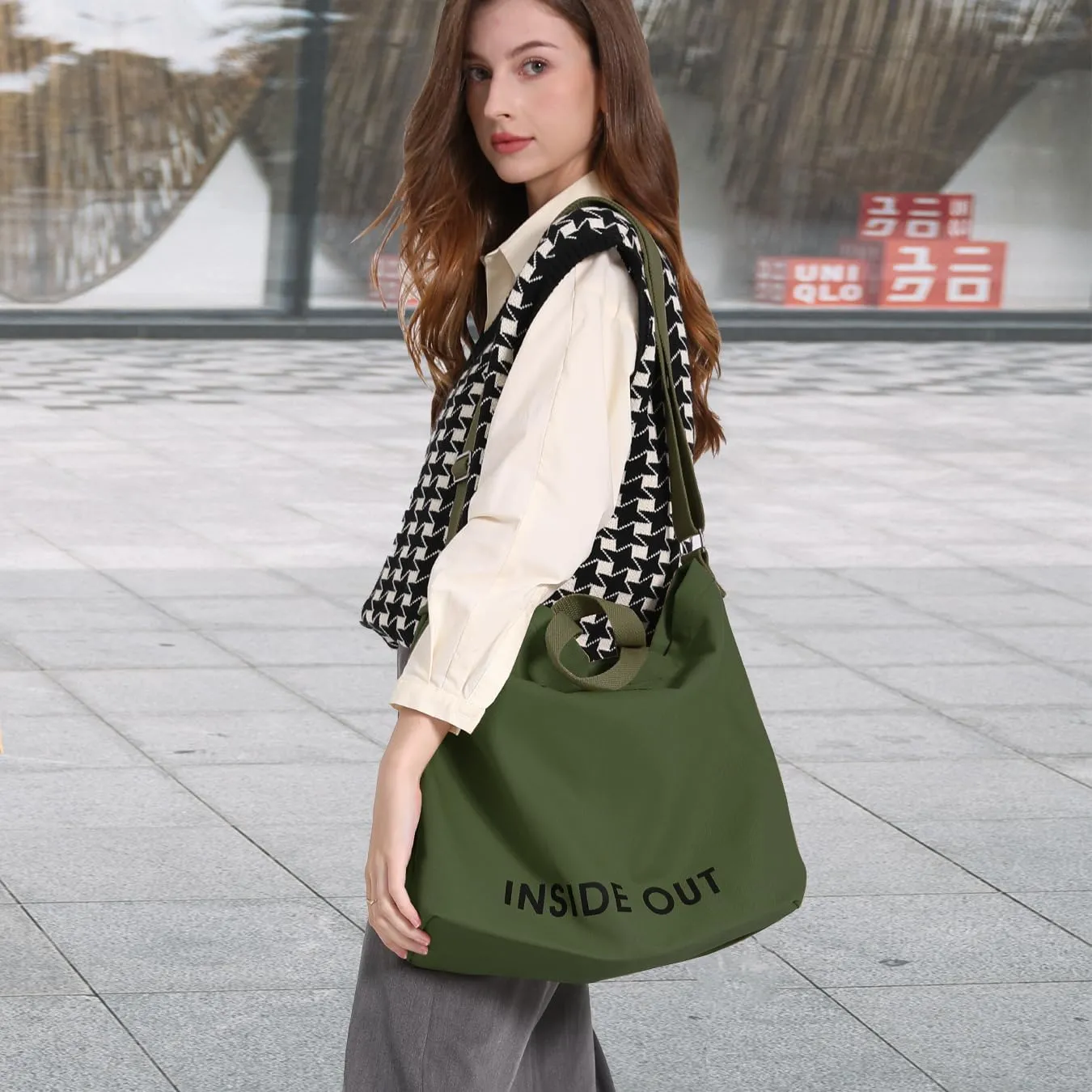 Canvas Tote Bag For Women inside out bag Crossbody Handbag with Adjustable Strap and Coin Purse for Work,Travel,Grocery