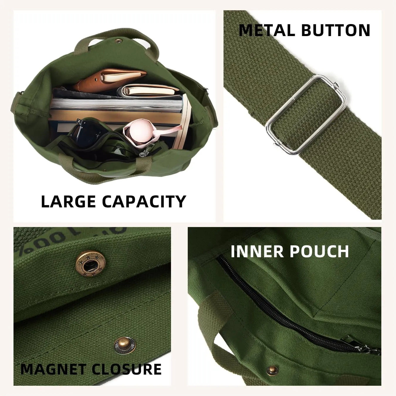 Canvas Tote Bag For Women inside out bag Crossbody Handbag with Adjustable Strap and Coin Purse for Work,Travel,Grocery