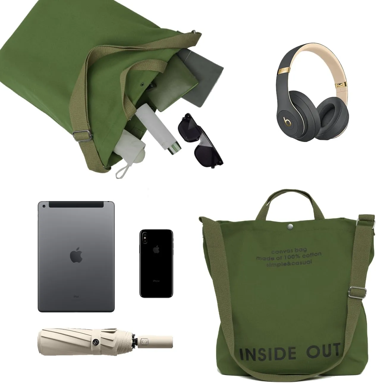 Canvas Tote Bag For Women inside out bag Crossbody Handbag with Adjustable Strap and Coin Purse for Work,Travel,Grocery