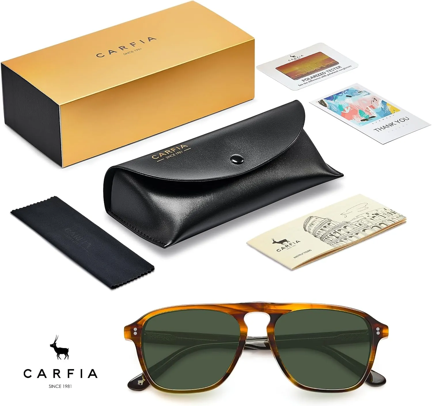 CARFIA Acetate Polarized Men's Sunglasses - Pilot Design, UV Protection CA5355