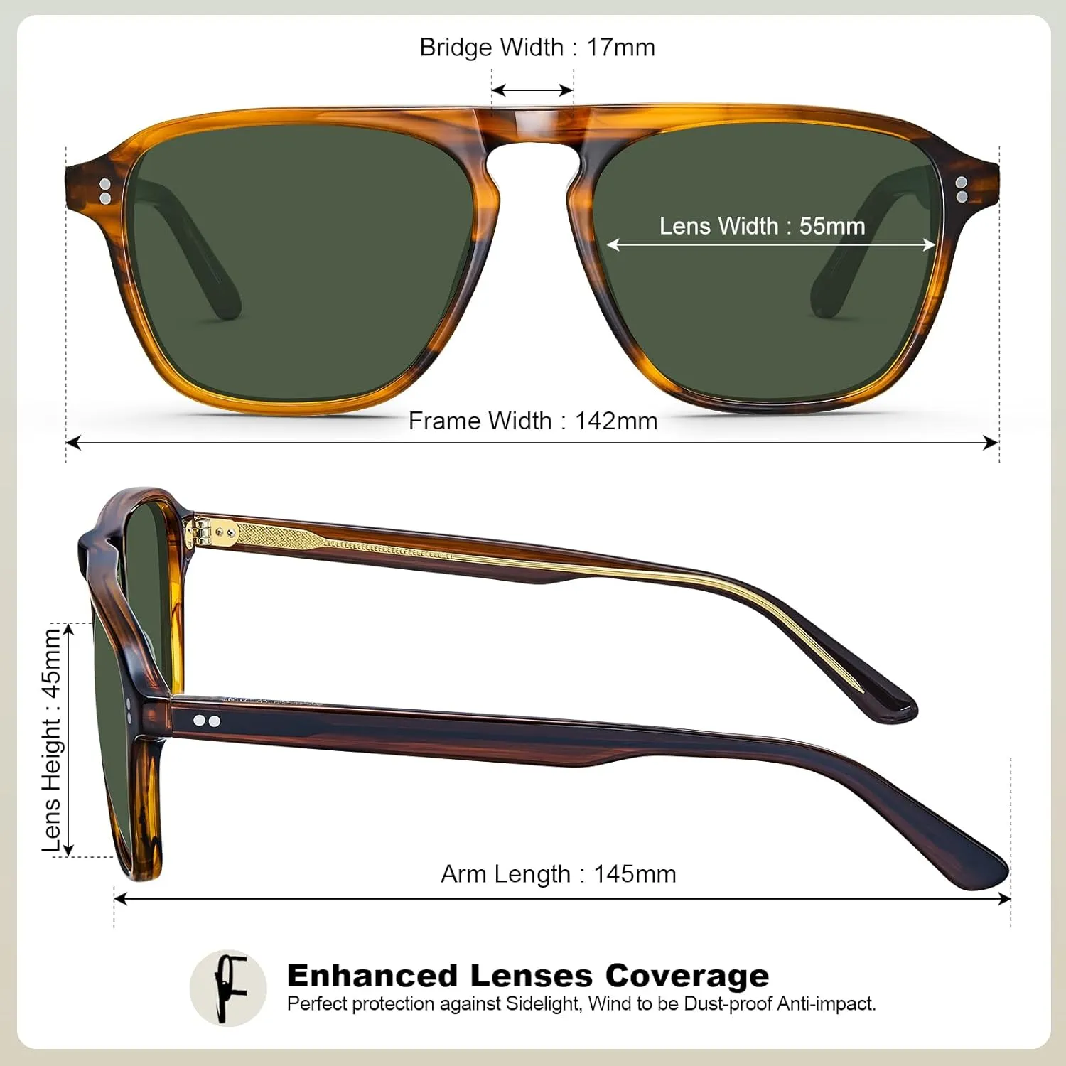 CARFIA Acetate Polarized Men's Sunglasses - Pilot Design, UV Protection CA5355