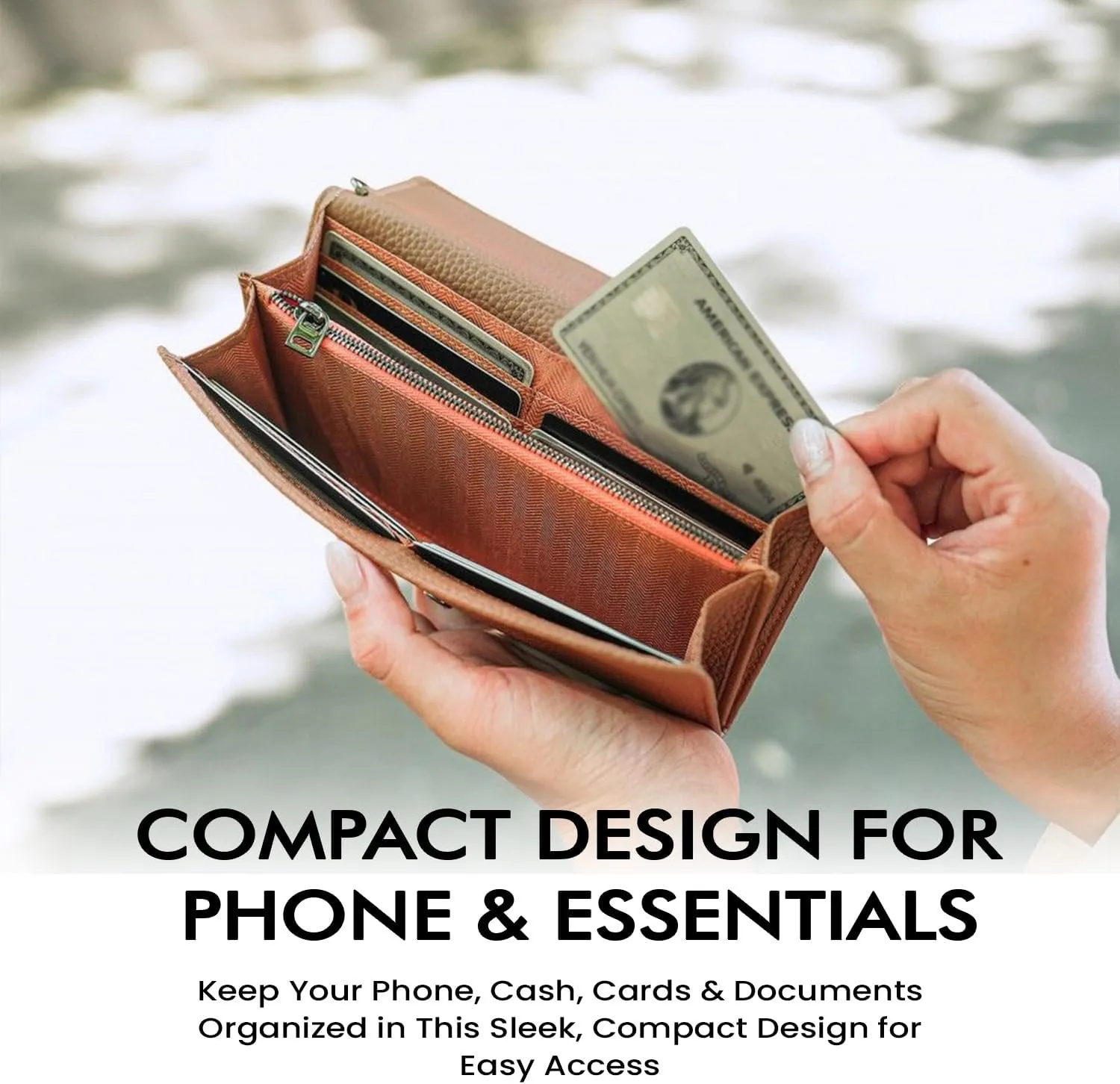 Carina XL Crossbody Phone Purse - Handcrafted Premium Calfskin Leather Clutch - Smartphone Organizer for Cash, Coins & Cards - Crossbody Wallet Compatible with iPhone Pro Max Series - Hazelnut