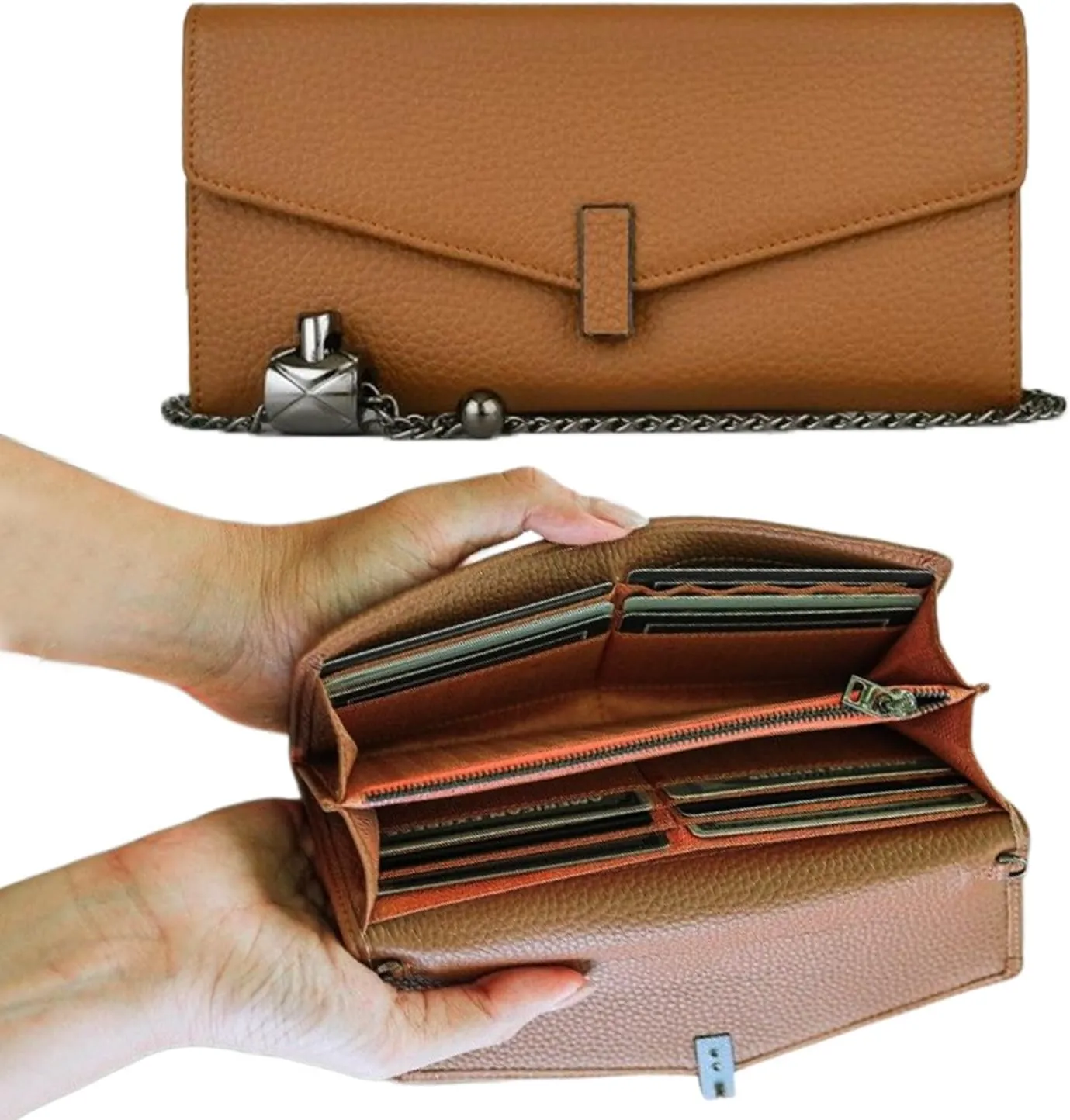 Carina XL Crossbody Phone Purse - Handcrafted Premium Calfskin Leather Clutch - Smartphone Organizer for Cash, Coins & Cards - Crossbody Wallet Compatible with iPhone Pro Max Series - Hazelnut