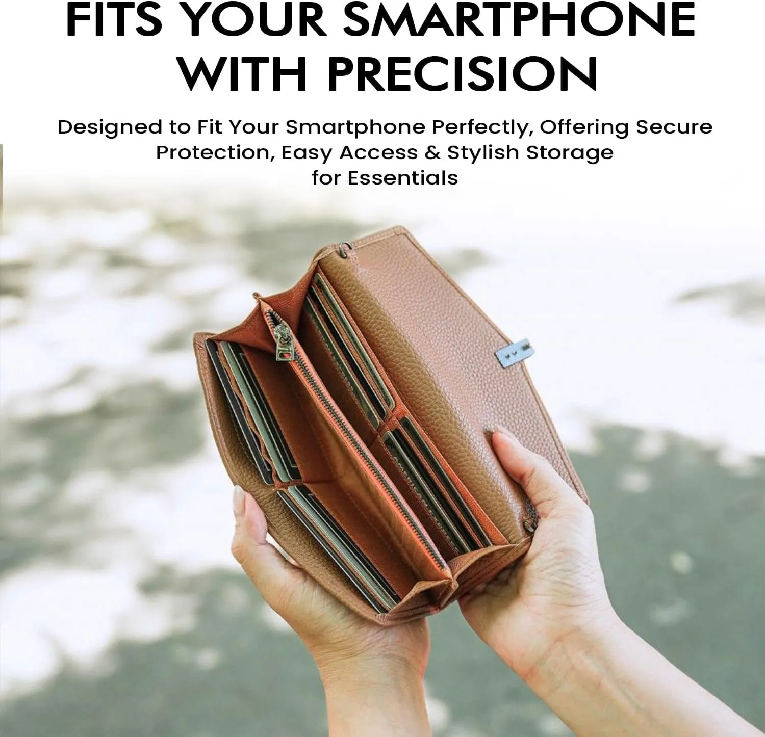 Carina XL Crossbody Phone Purse - Handcrafted Premium Calfskin Leather Clutch - Smartphone Organizer for Cash, Coins & Cards - Crossbody Wallet Compatible with iPhone Pro Max Series - Hazelnut