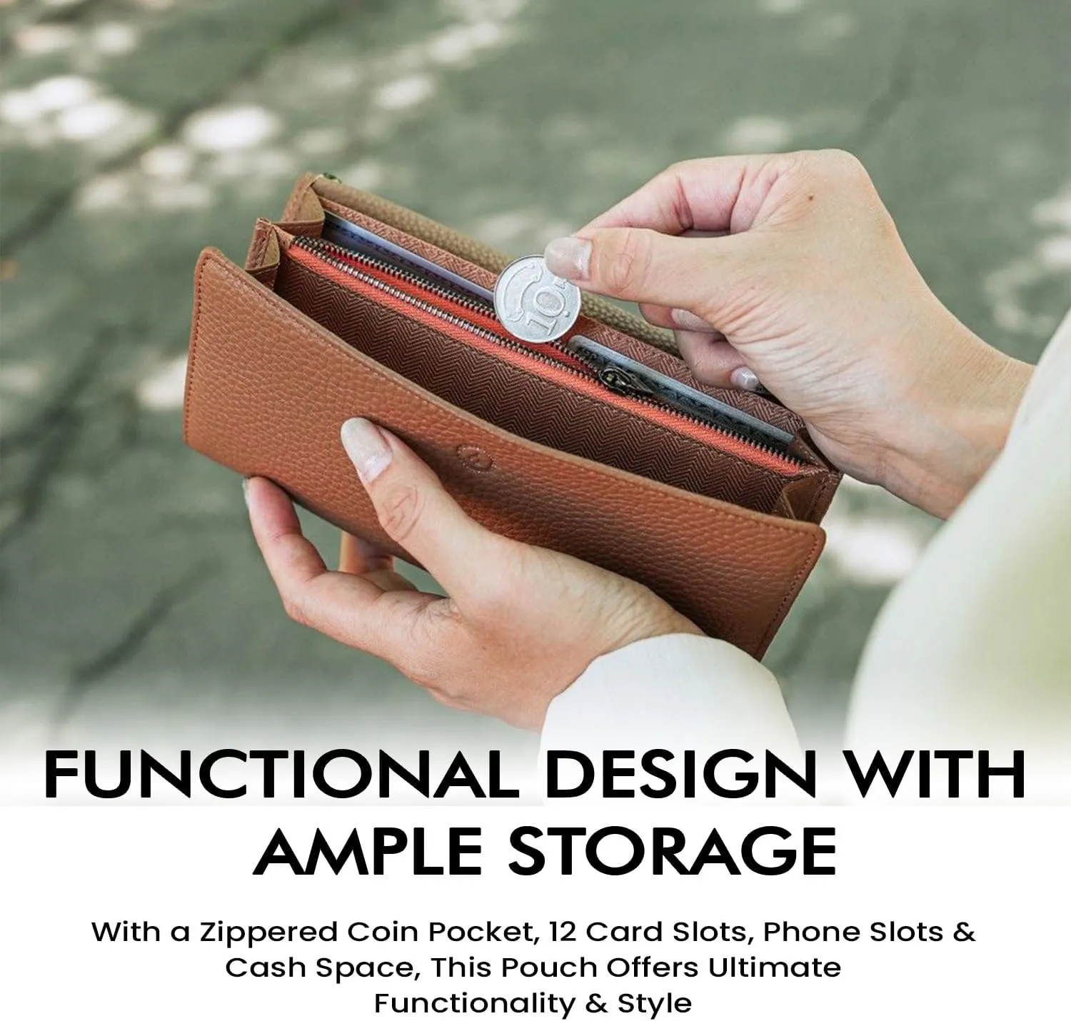 Carina XL Crossbody Phone Purse - Handcrafted Premium Calfskin Leather Clutch - Smartphone Organizer for Cash, Coins & Cards - Crossbody Wallet Compatible with iPhone Pro Max Series - Hazelnut