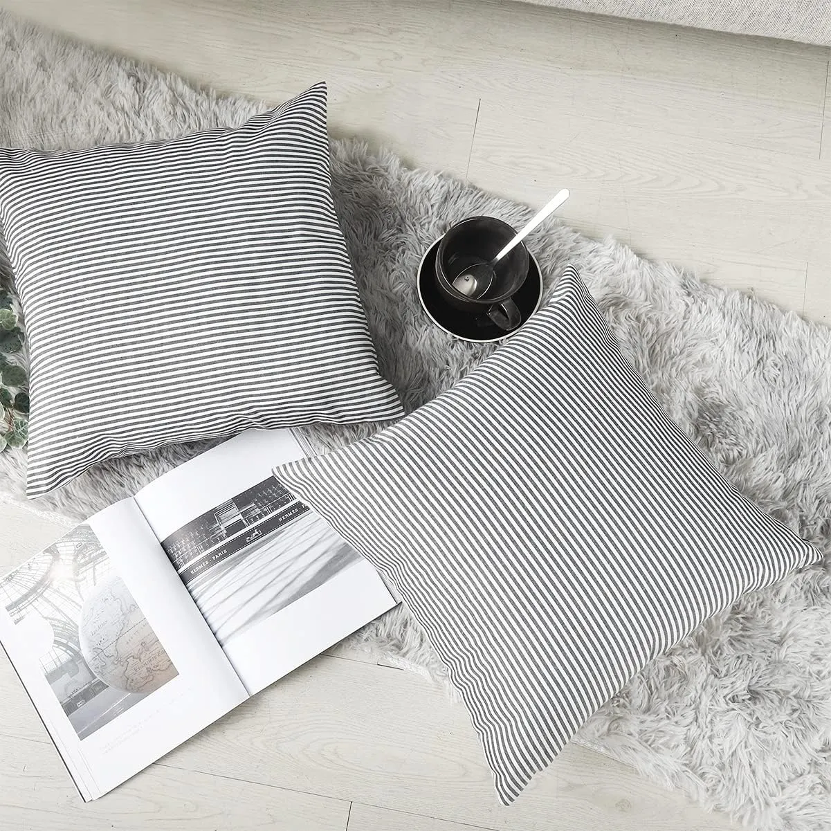 CARRIE HOME Black White Farmhouse Striped Pillow Covers 18x18 Set of 2 Black and White Farmhouse Decor Pillows for Sofa Bedroom and Chair