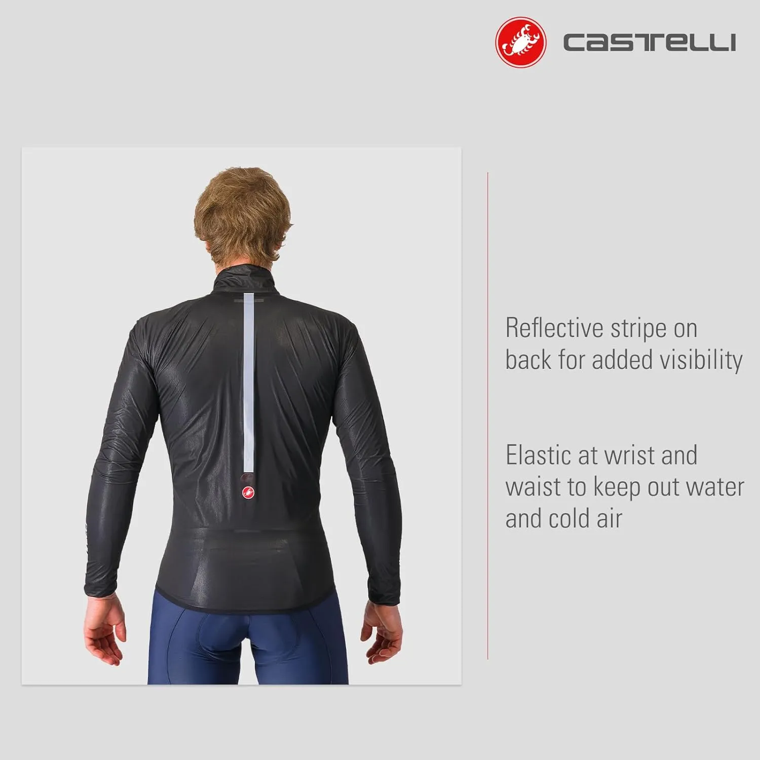 CASTELLI Men’s Squall Shell Jacket, Full Waterproof, Windproof Lightweight Reflective Jacket for Road Cycling & Gravel Biking