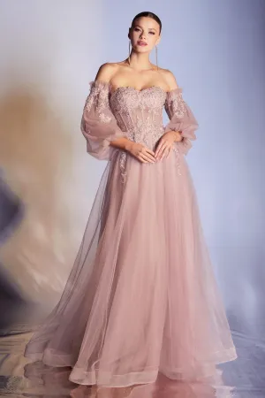 CD Elia Off Shoulder Dusty Rose Gown