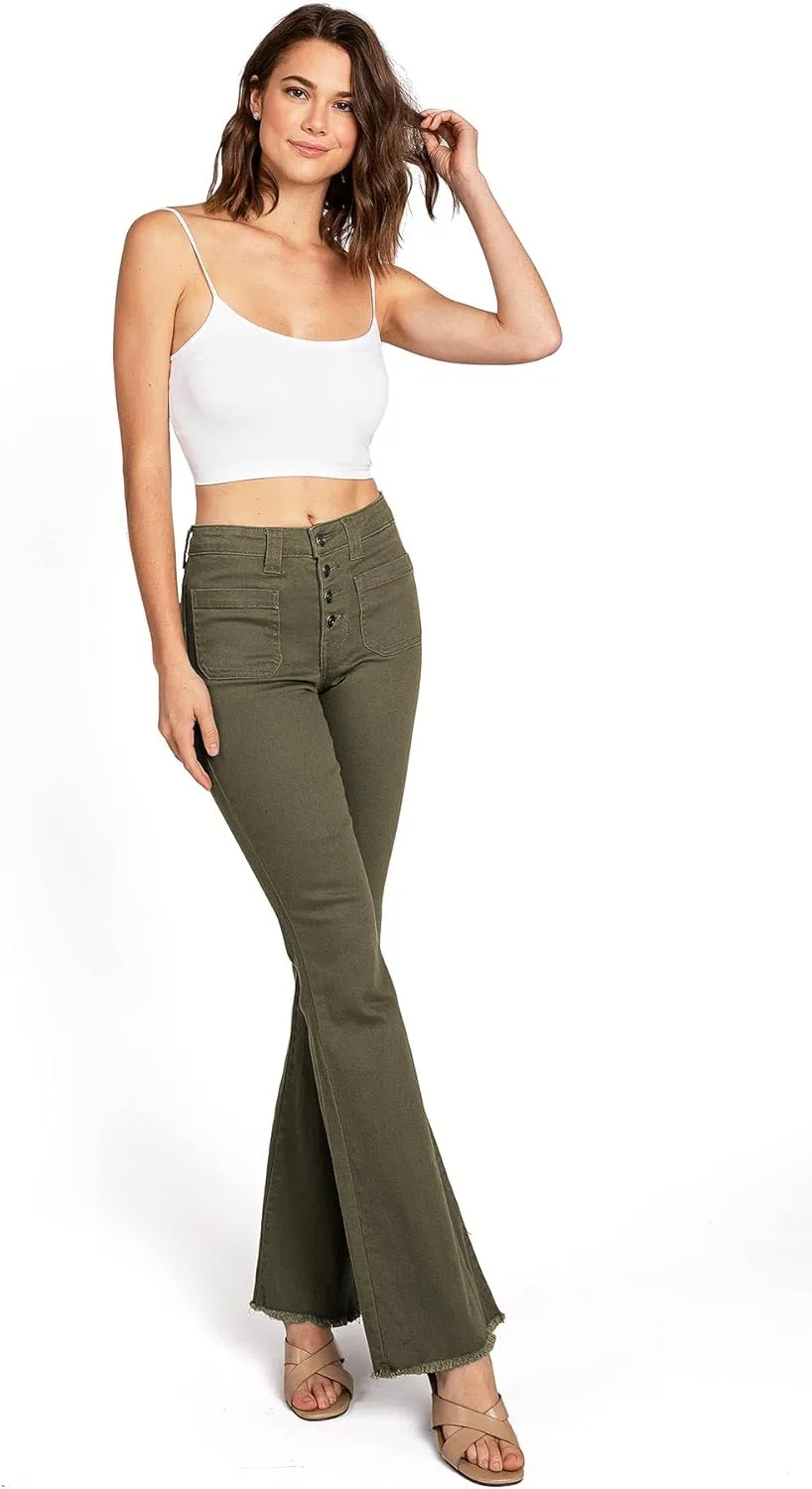 Celebrity Pink Regeneration Women's Juniors Mid Rise Patch Pocket Flare Jeans