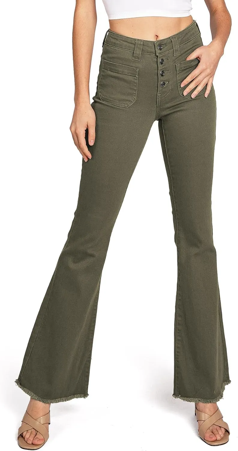 Celebrity Pink Regeneration Women's Juniors Mid Rise Patch Pocket Flare Jeans