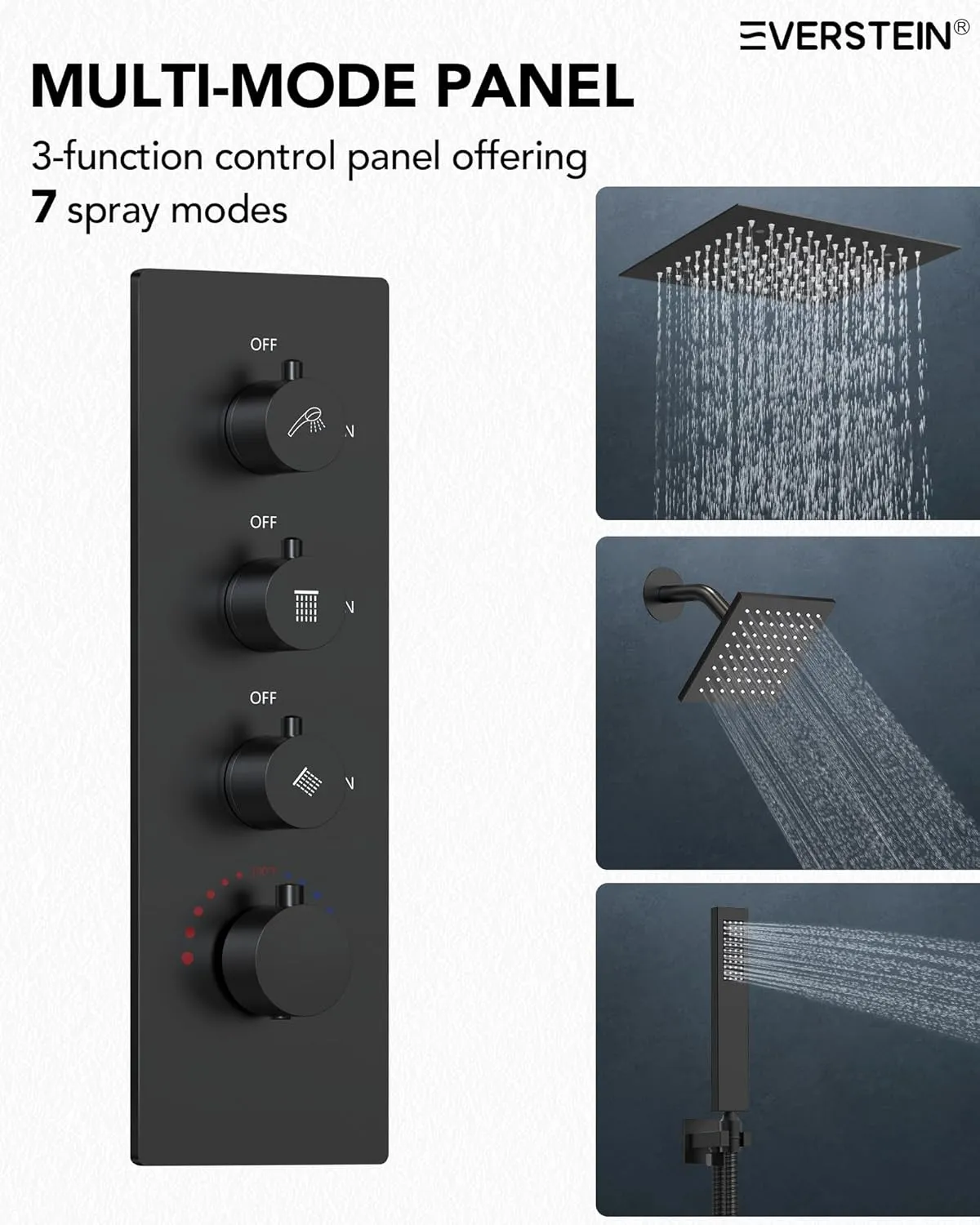 Celling Mount 12 Inch 64 Color LED Mood Lighting Rainfall Shower Faucet, Dual Rainfall Shower Head System (Matte Black)