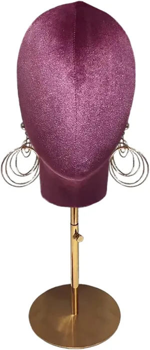 CHADWICK Mannequin Head Stand for Hat and Wig Display, Pinnable Wig Head Stand, Velvet Manikin Head Block with Retractable Metal Base, 21 Inch Wig Stand for Styling and Display, Height 18-23 Inches