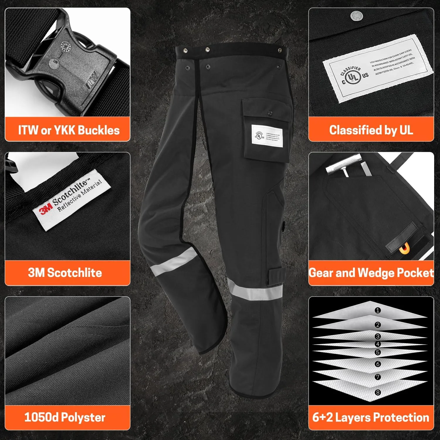 Chainsaw Chaps Technical 8 Layers Chainsaw Pants Class B for Chainsaw Users