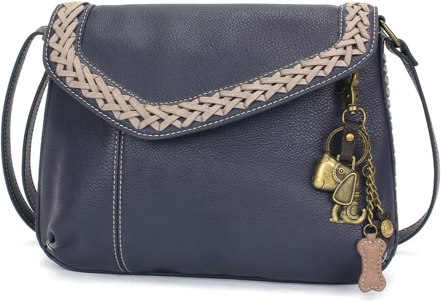 CHALA Braided Boho Crossbody Bag with Metal Keychain -Ink