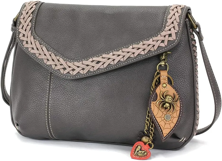 CHALA Braided Boho Crossbody Bag with Metal Keychain -Ink