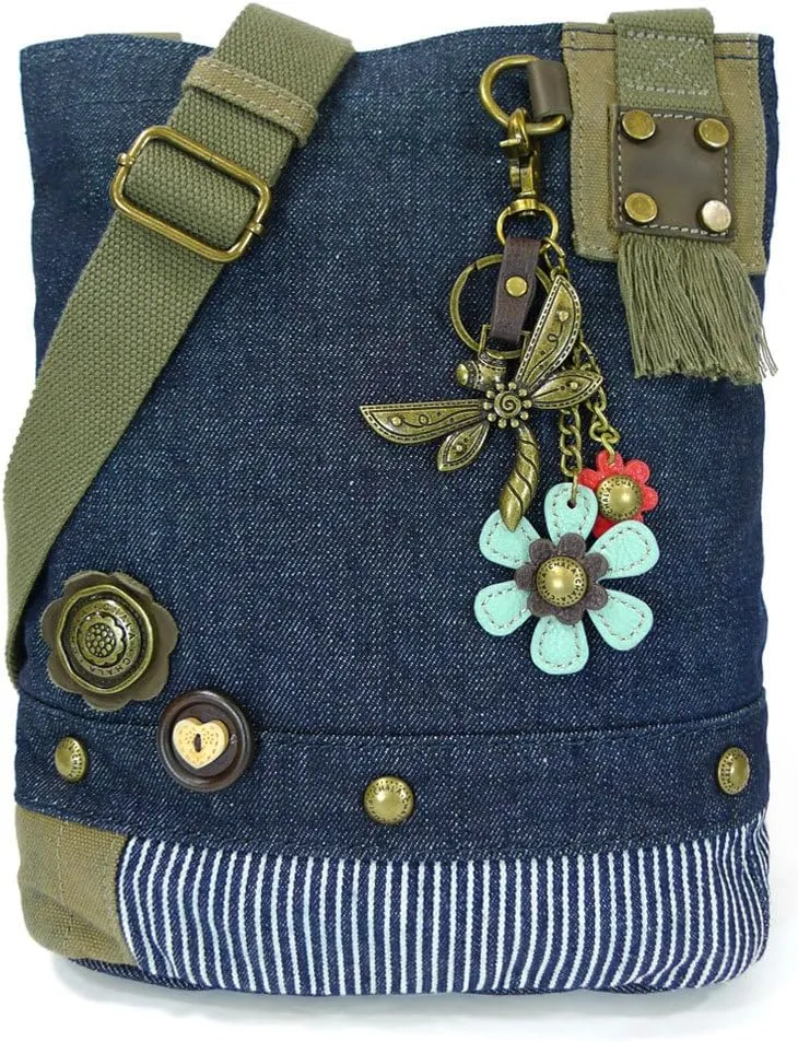 CHALA Patch Cross-Body Women Handbag, Canvas Messenger Bag Denim