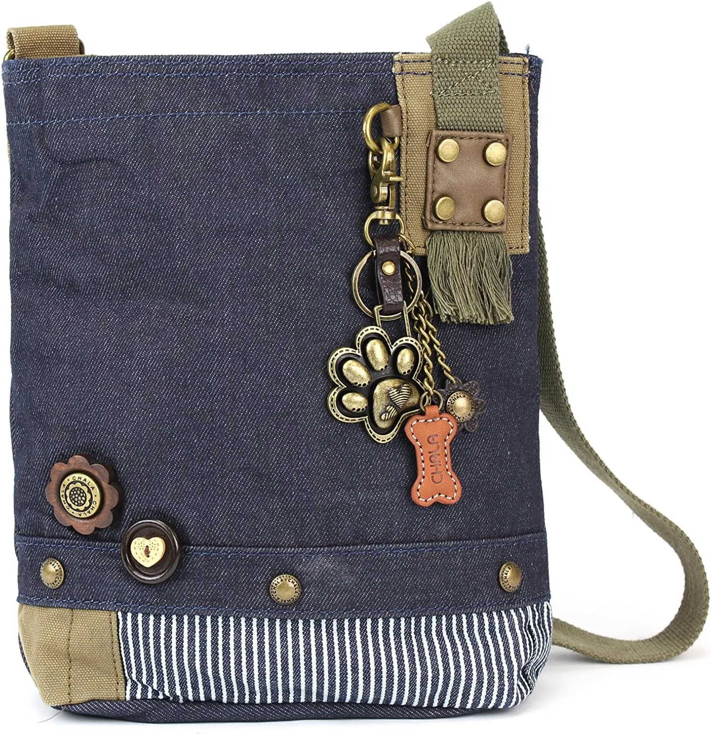 CHALA Patch Cross-Body Women Handbag, Canvas Messenger Bag Denim
