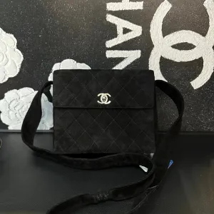Chanel Black Velvet Crossbody Bag Silver Hardware