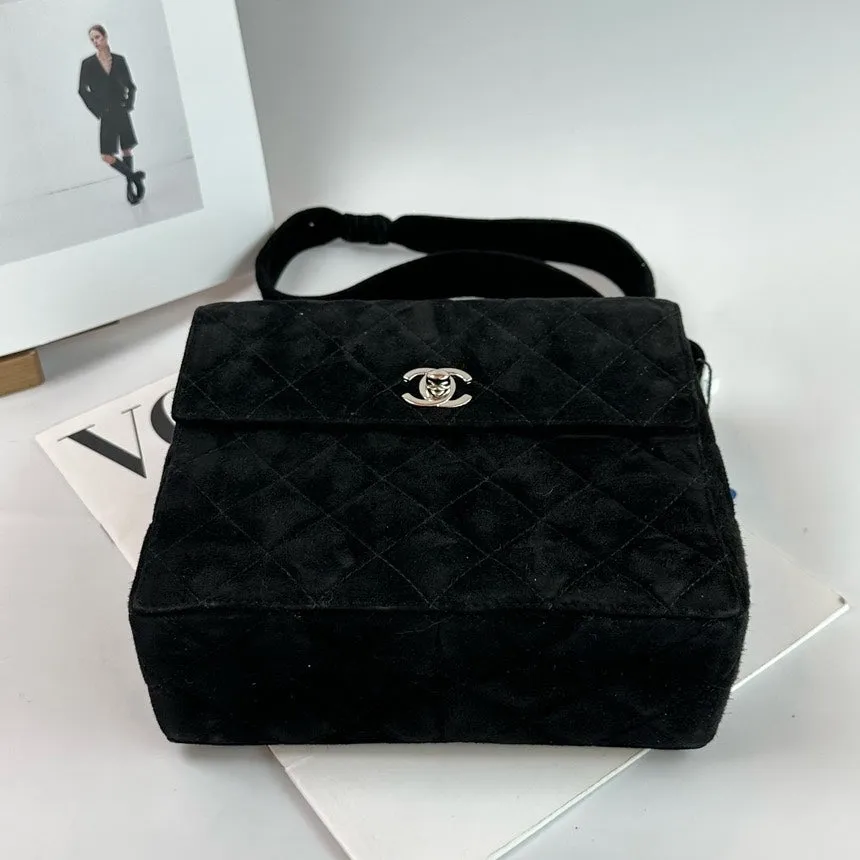 Chanel Black Velvet Crossbody Bag Silver Hardware