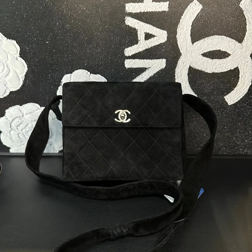 Chanel Black Velvet Crossbody Bag Silver Hardware