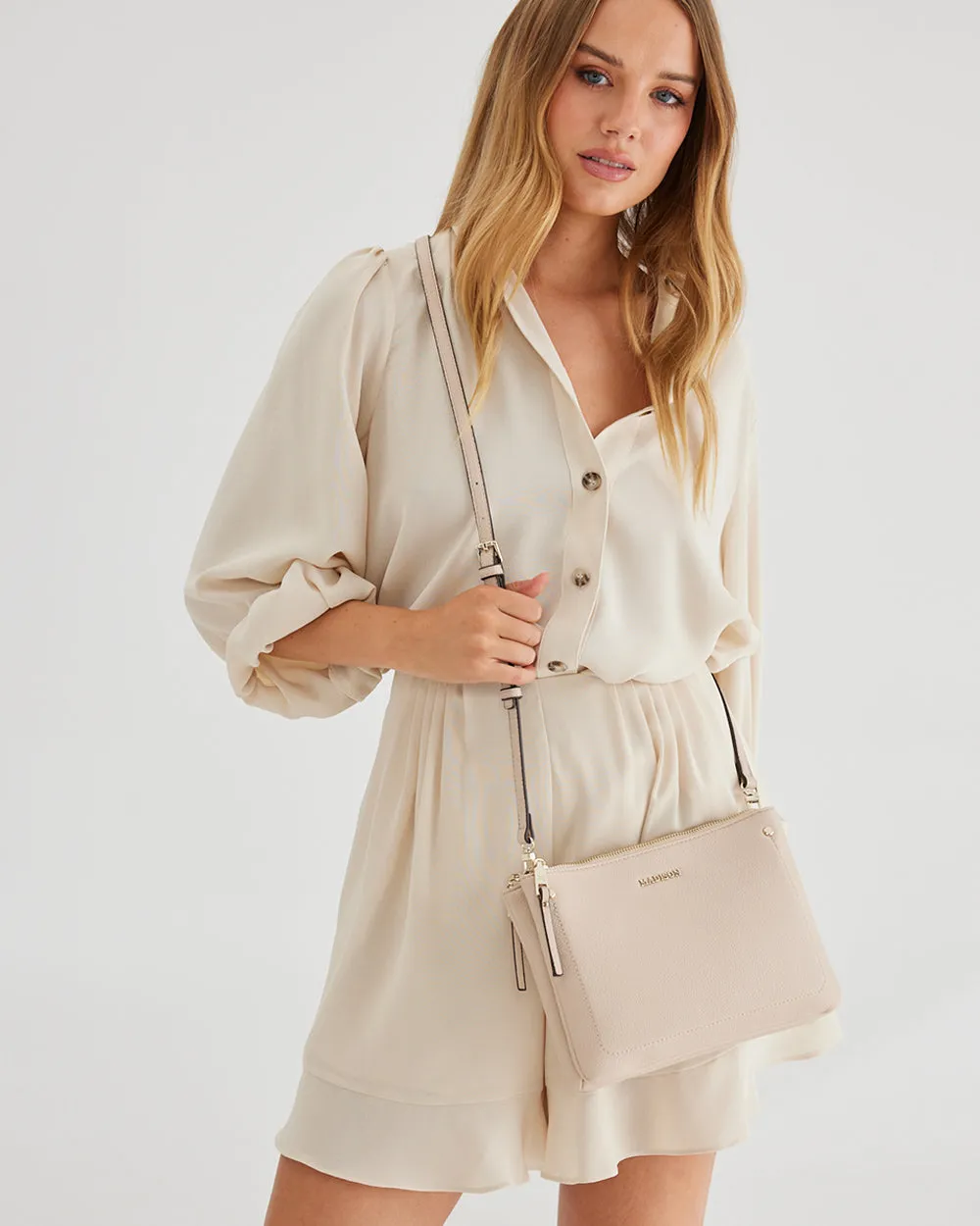 Charlotte Double Zip Crossbody Bag   Metallic Stripe Bag Strap