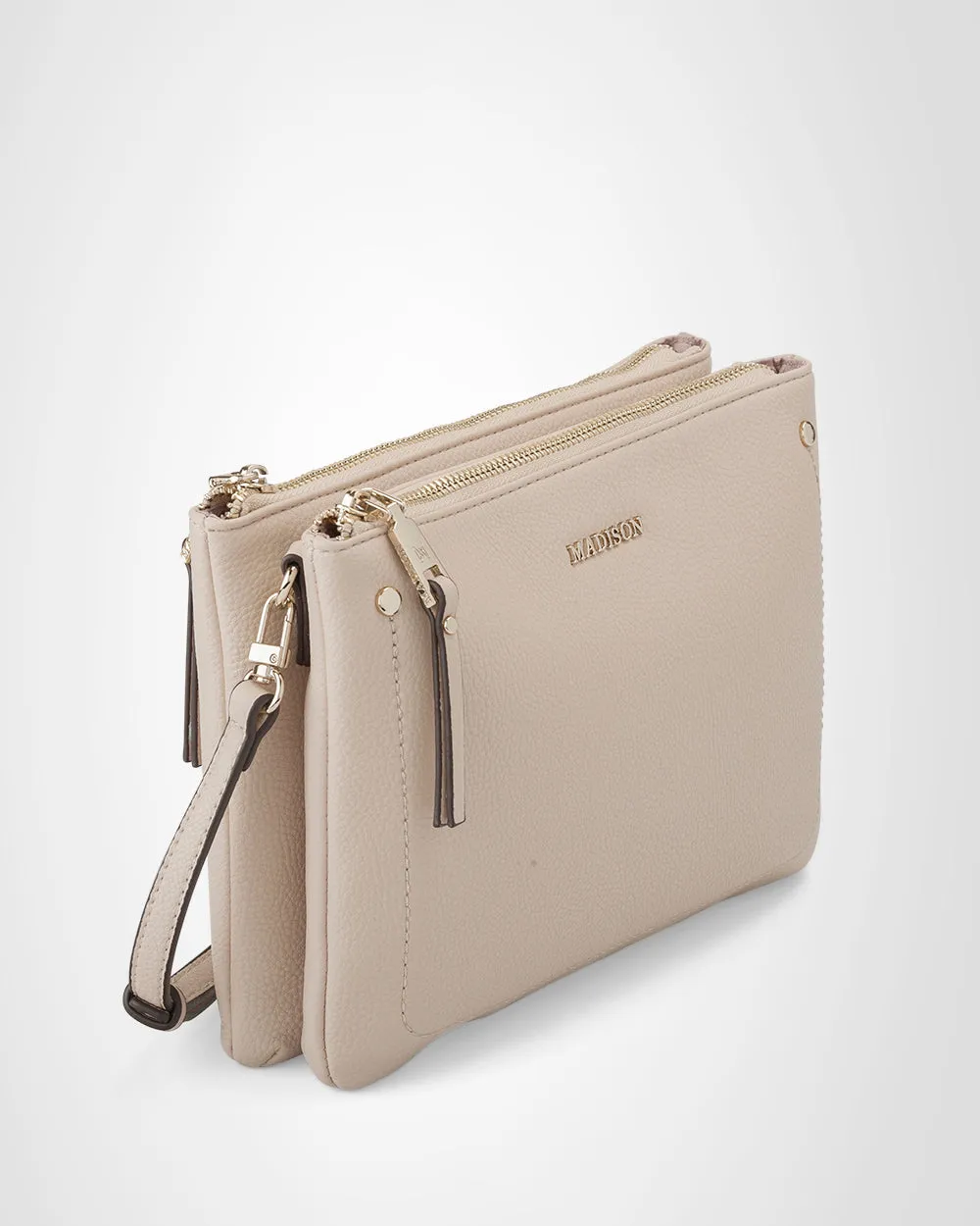 Charlotte Double Zip Crossbody Bag   Metallic Stripe Bag Strap