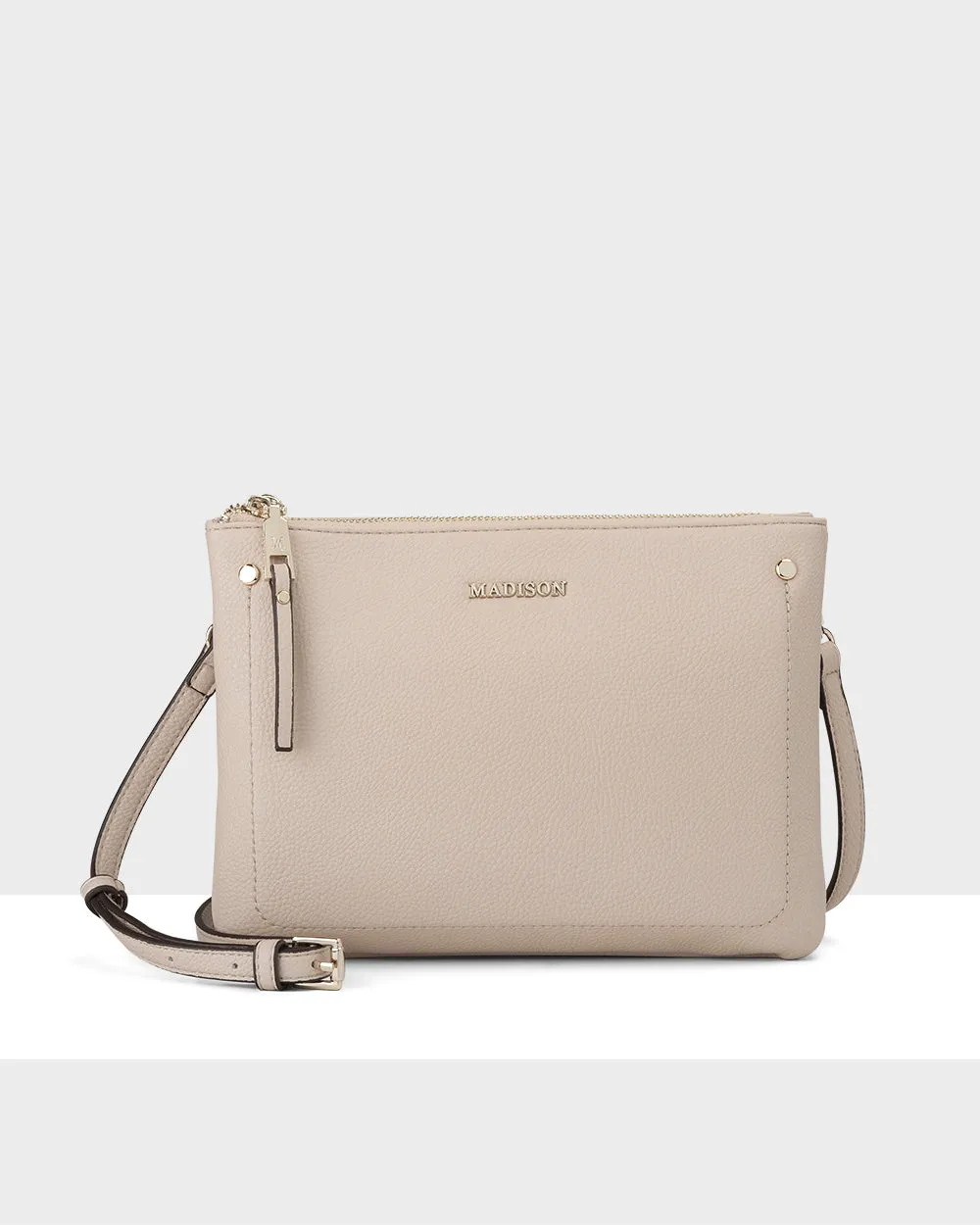 Charlotte Double Zip Crossbody Bag   Metallic Stripe Bag Strap