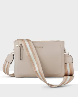 Charlotte Double Zip Crossbody Bag   Metallic Stripe Bag Strap