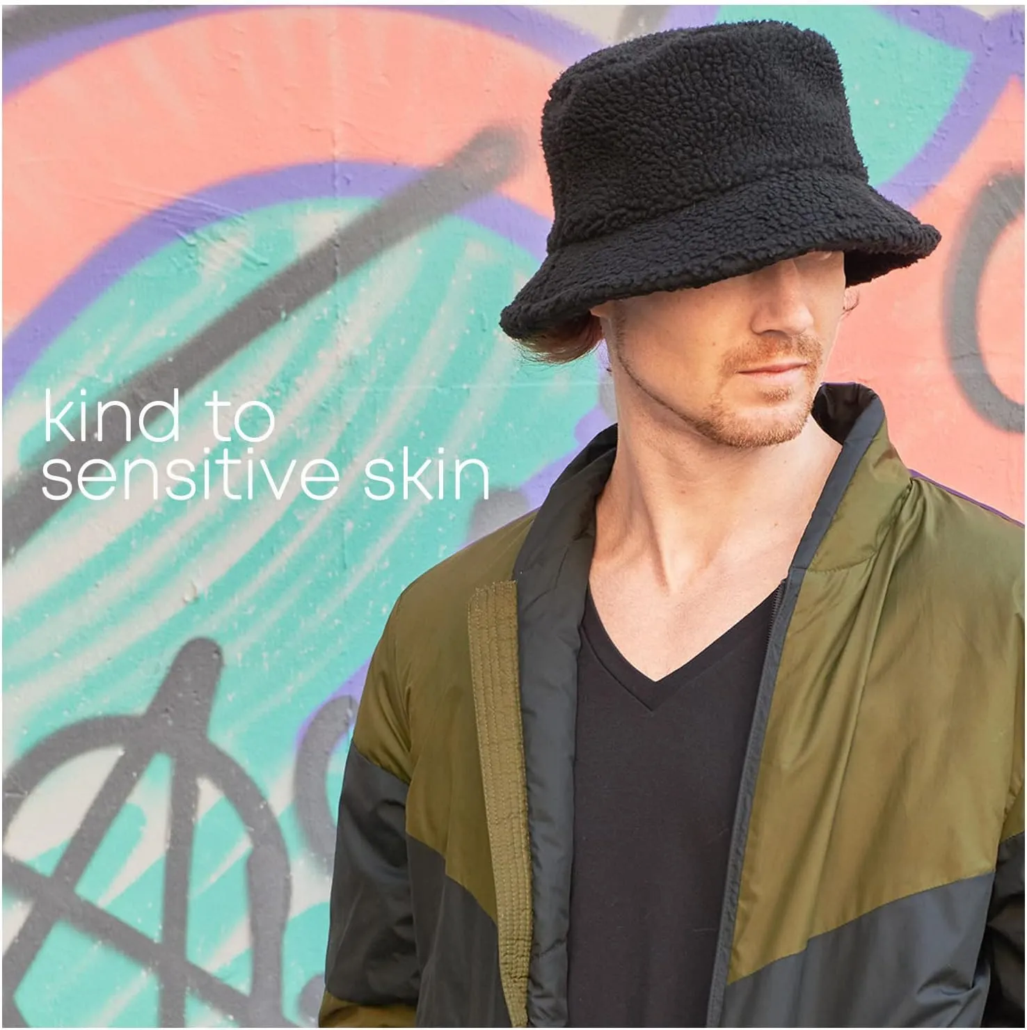CHARM Furry Winter Bucket Hat - Organic Cotton Mens Chemo Cap Faux Sherpa Teddy