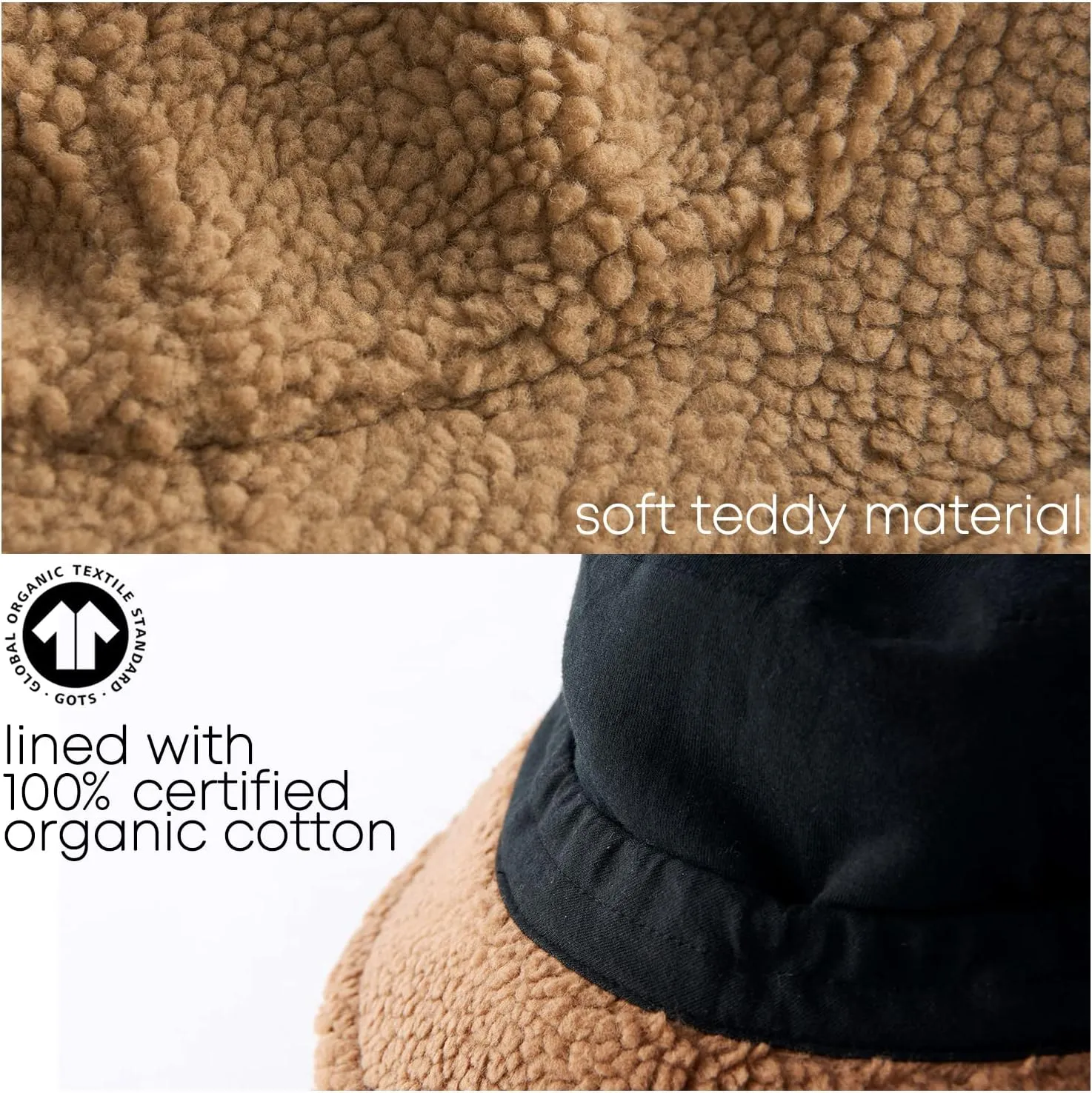 CHARM Furry Winter Bucket Hat - Organic Cotton Mens Chemo Cap Faux Sherpa Teddy