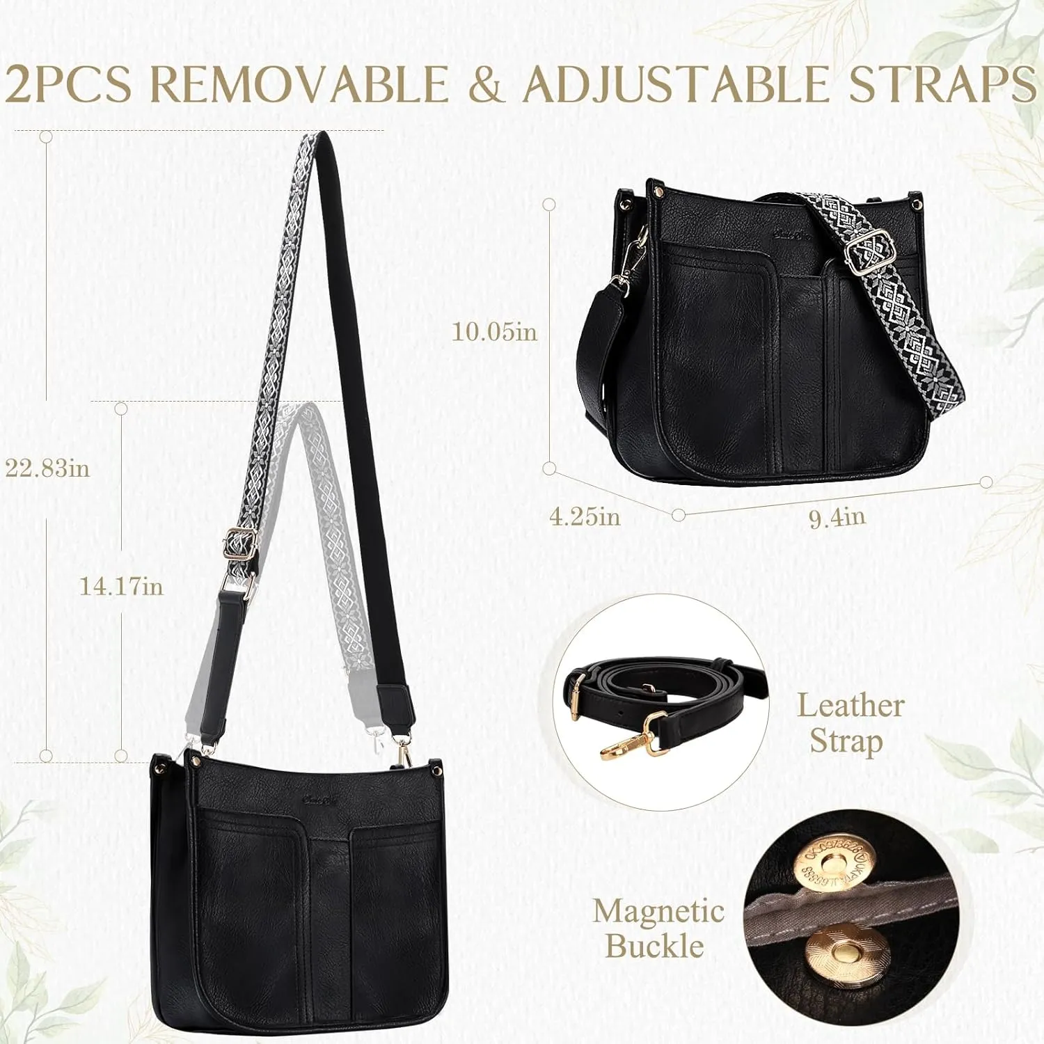 Chase Chic Crossbody Bags for Women, Vegan Leather Hobo Handbags Trendy Ladies Shoulder Bag Purse with 2 Adjustable Straps