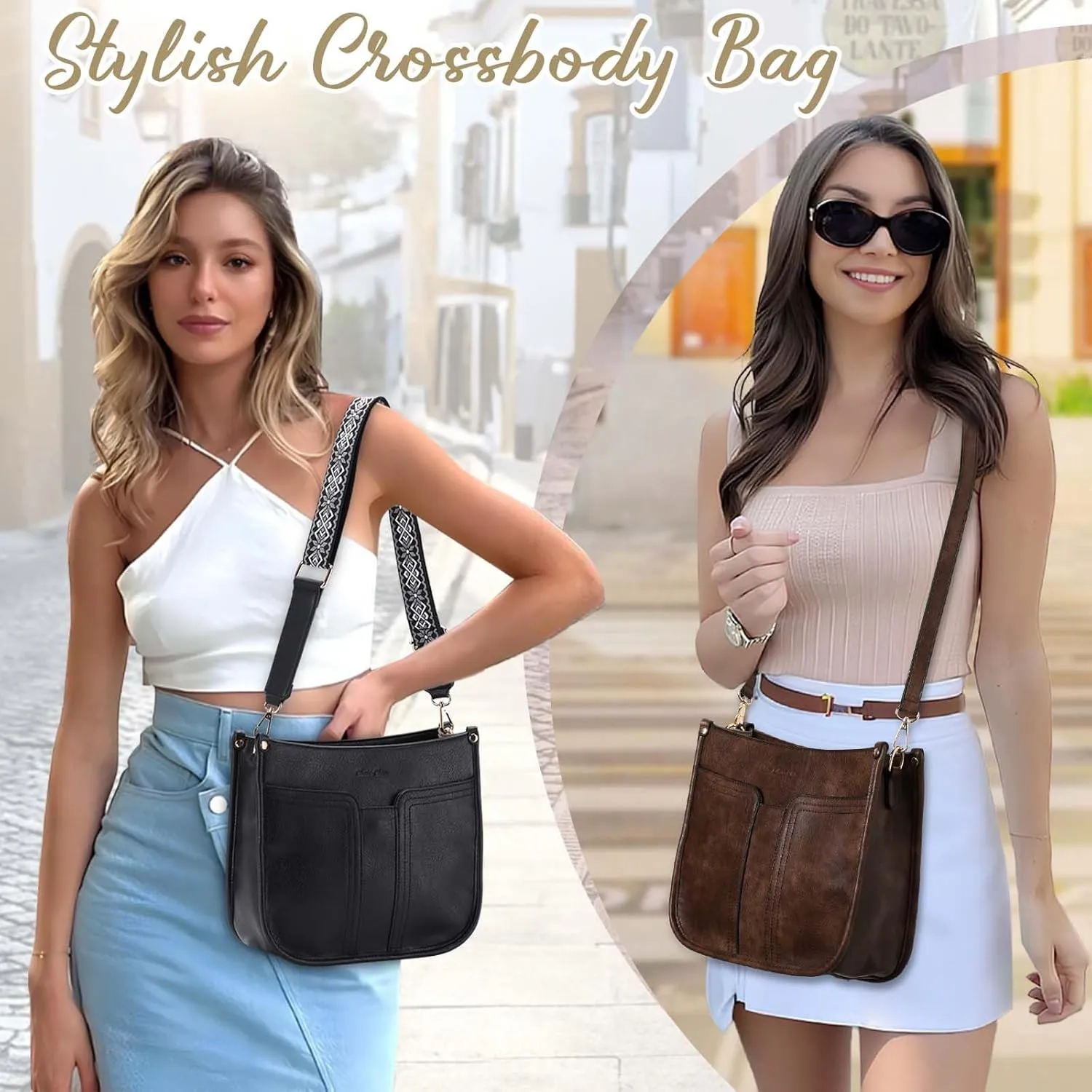 Chase Chic Crossbody Bags for Women, Vegan Leather Hobo Handbags Trendy Ladies Shoulder Bag Purse with 2 Adjustable Straps