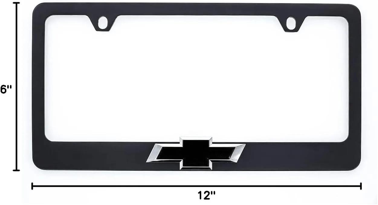 Chevy Chevrolet Metal Black License Plate Frame Tag Holder with 3D Bowtie Emblem