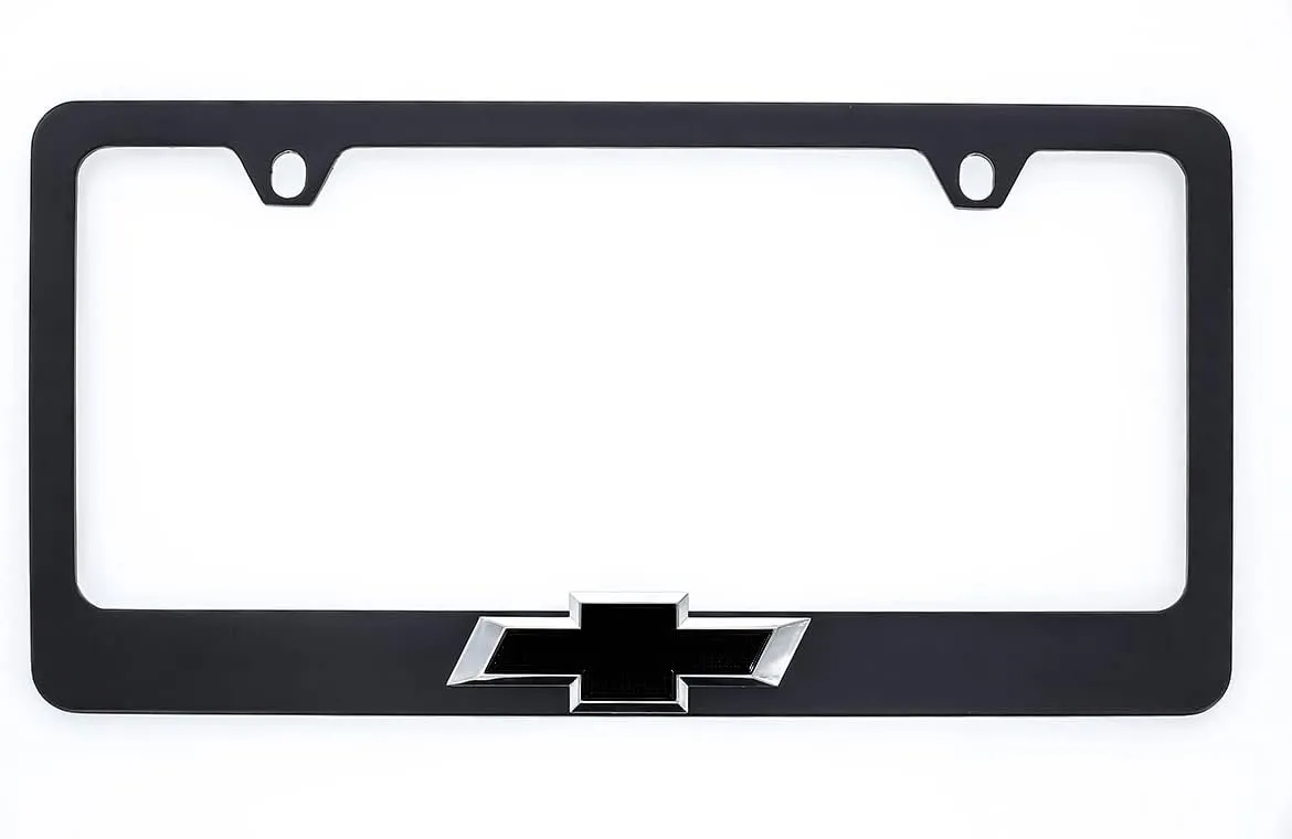 Chevy Chevrolet Metal Black License Plate Frame Tag Holder with 3D Bowtie Emblem