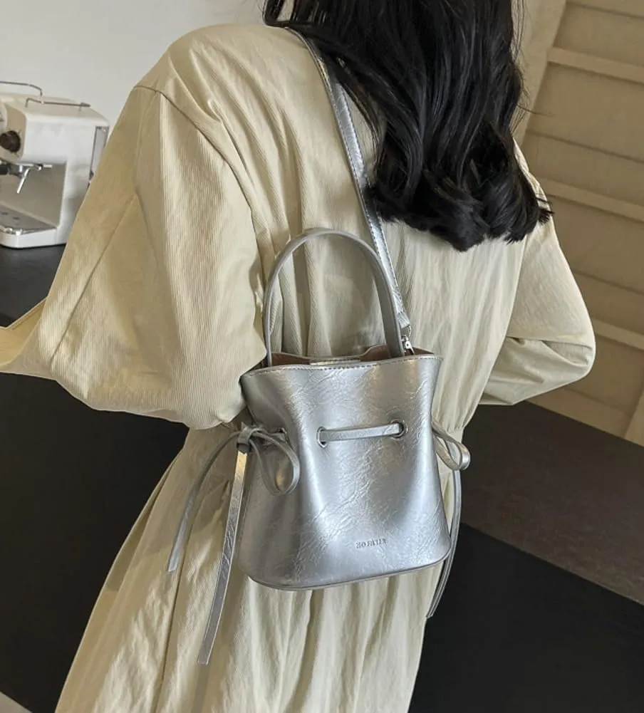 Chic Bucket Purses for Women Small PU Leather Tote Bag 2pcs Shoulder Crossbody Bag Cute Y2K Handbags Satchel