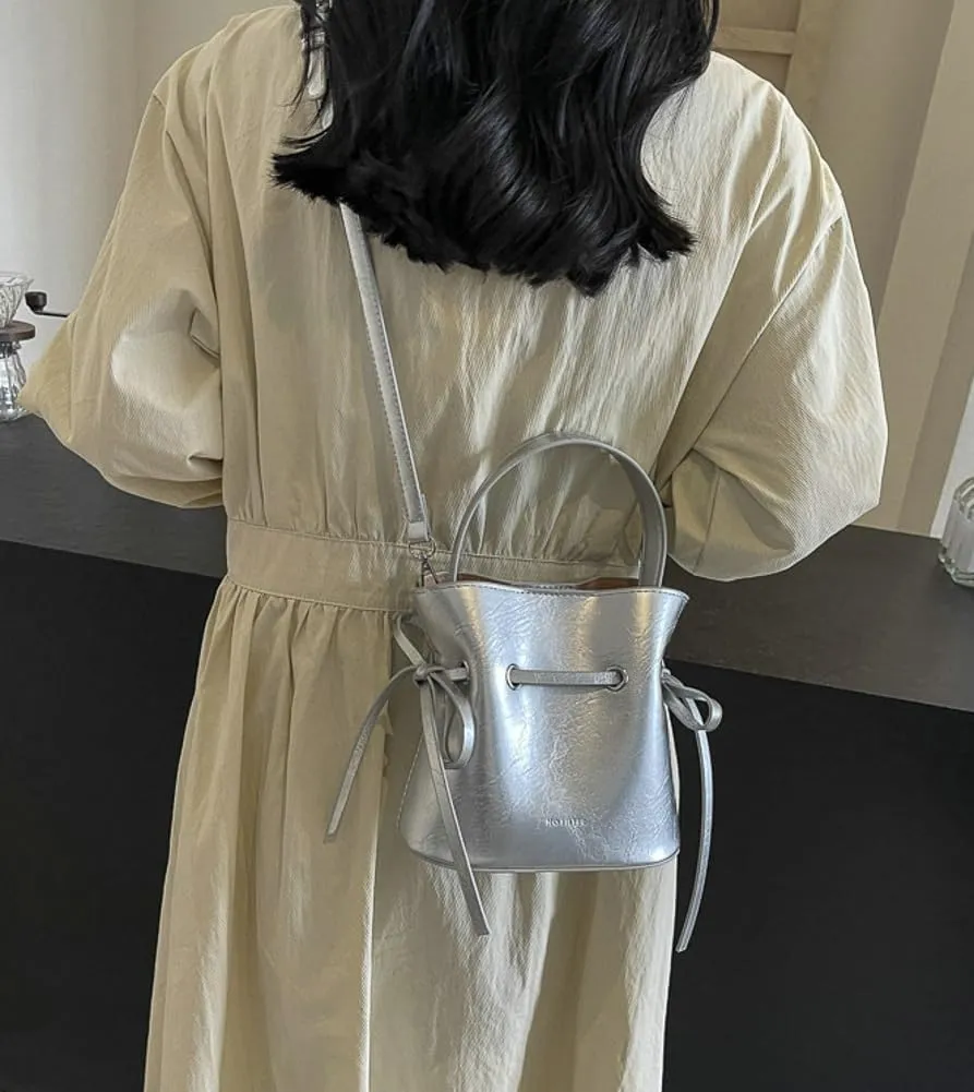 Chic Bucket Purses for Women Small PU Leather Tote Bag 2pcs Shoulder Crossbody Bag Cute Y2K Handbags Satchel