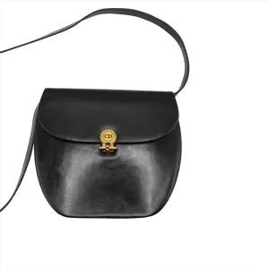 Christian Dior Black Leather Gold Logo Crossbody Bag Vintage