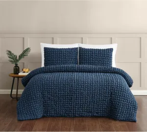Christian Siriano NY Textured Puff Comforter Set, Full/Queen, Blue, 3-Piece